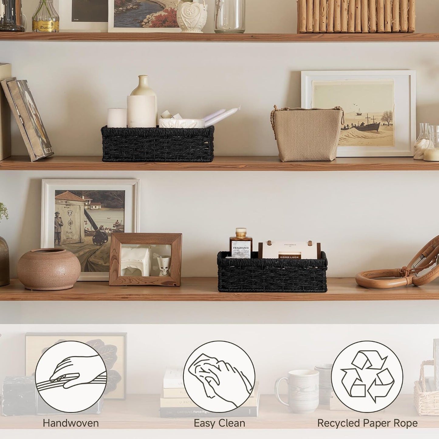 Small Wicker Basket for Organizing / Black / 2 x 11