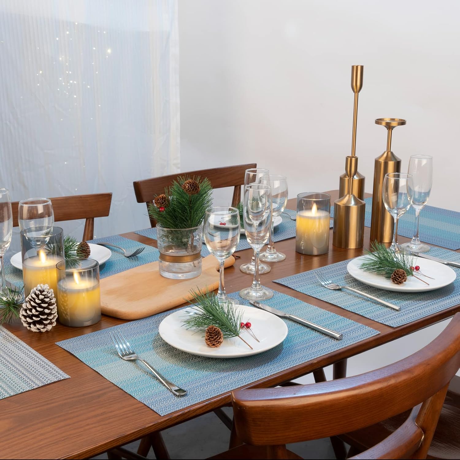 Winknowl Placemats, Set of 8 Heat Resistant Stain Resistant Woven Vinyl Insulation Placemats, Durable Washable Elegant