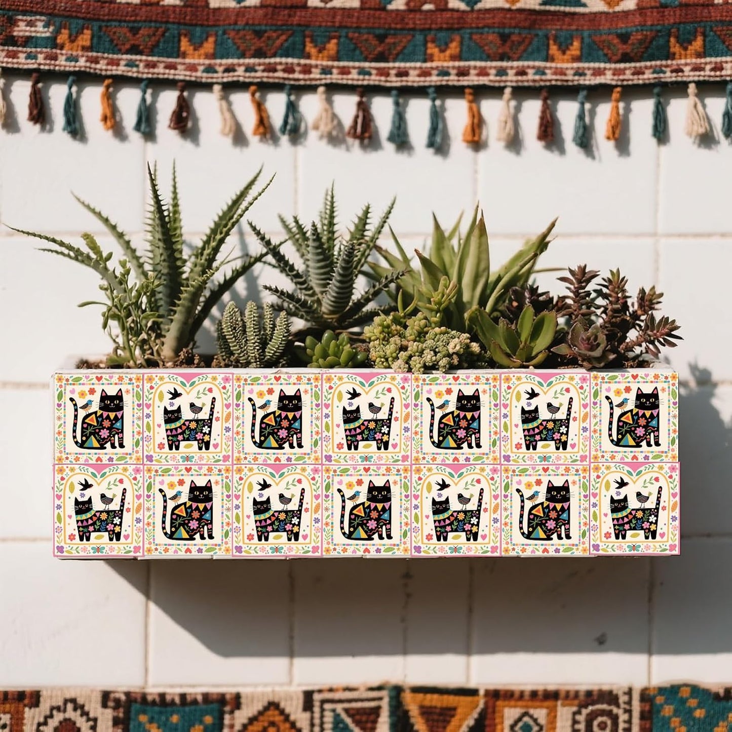 9 Style Tile Stickers Artistic Flowers Peel and Stick Wall Stickers / Black Cats / Set of 36