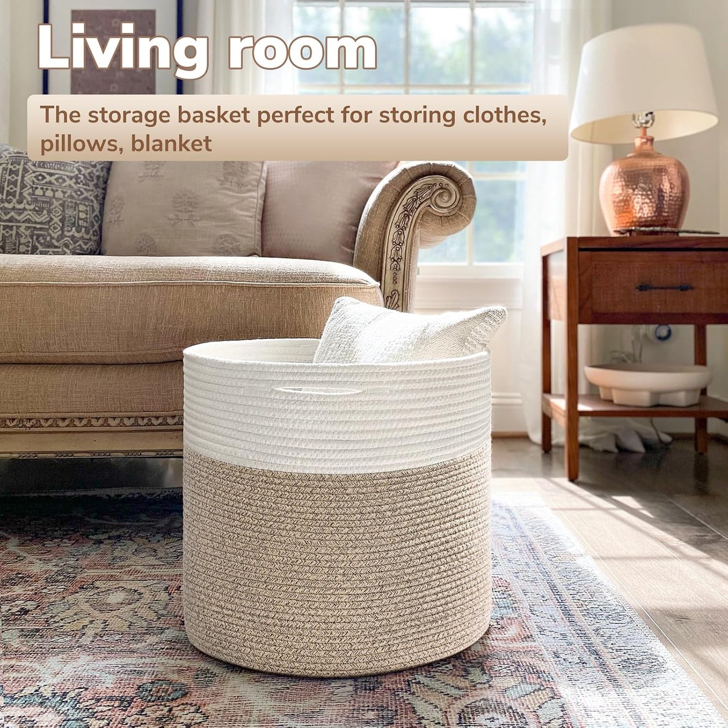 Woven Rope Basket / Light Brown / 15.8 x 15.8 x 13.8