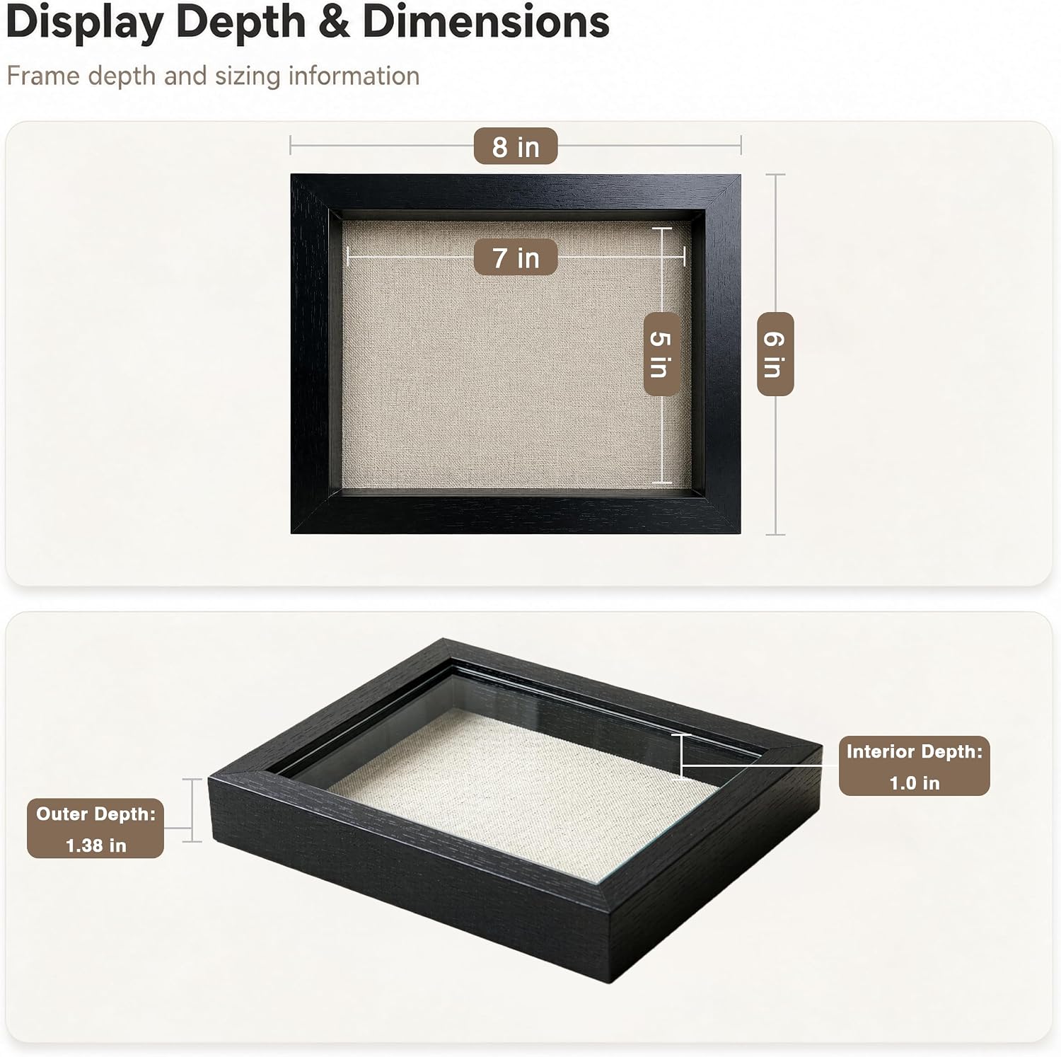 5x7 Shadow Box Picture Frame, 4-Pack Linen Back, Keepsake, Black | Wooden Display Cases, 2 Ways to Display, Crystal