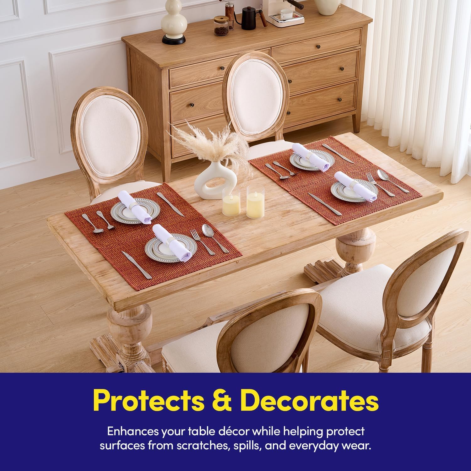 Sweet Home Collection 100% Cotton Placemats for Dining Room Rectangle Two Tone Woven Fabric 13" x 19" Soft Durable