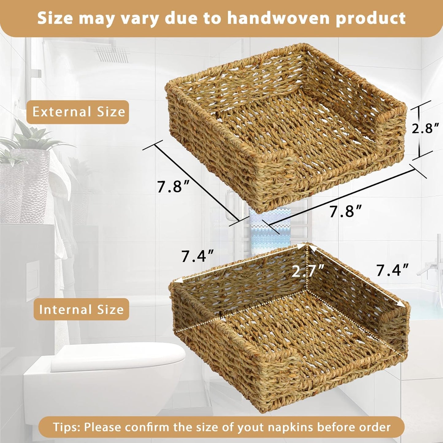 Ratten Napkin Holder / Seagrass / L7.8" x W7.8" x H2.8