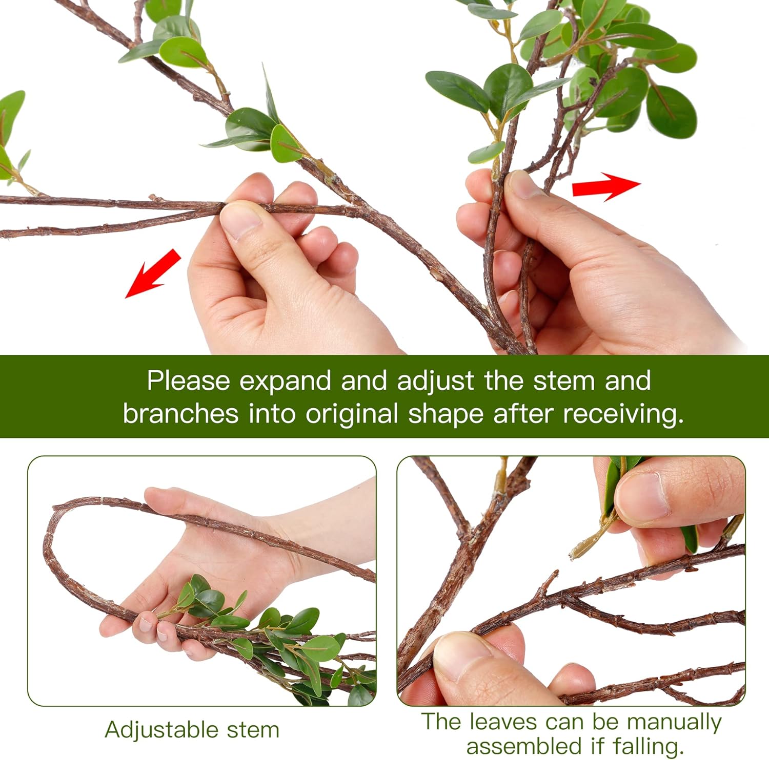 43’’ Artificial Ficus Branches Faux Leaf Spray Eucalyptus Branches Artificial / Green / Set of 4