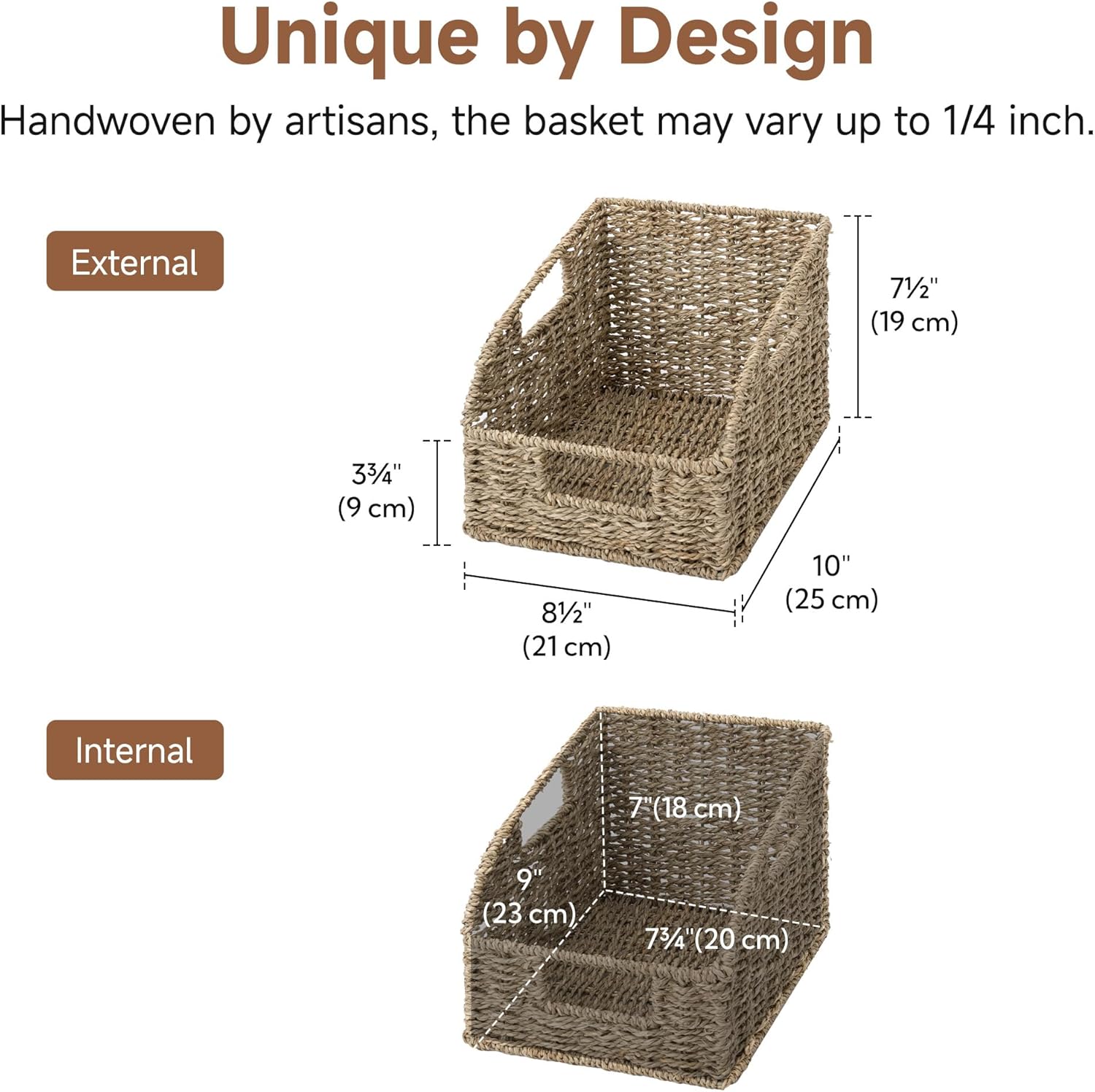 Wicker Baskets for Organizing / 2 x 8 / Natural