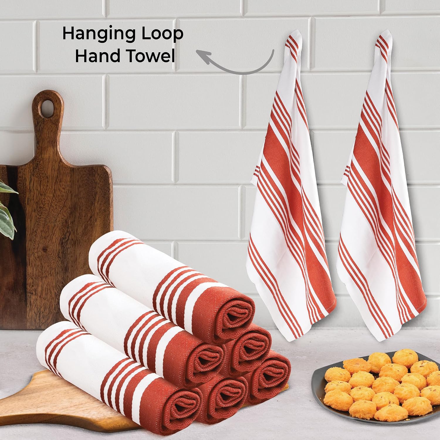 Urban Villa Kitchen Towels Cotton Dish Towels 20”x30” (Set of 6) Rust White