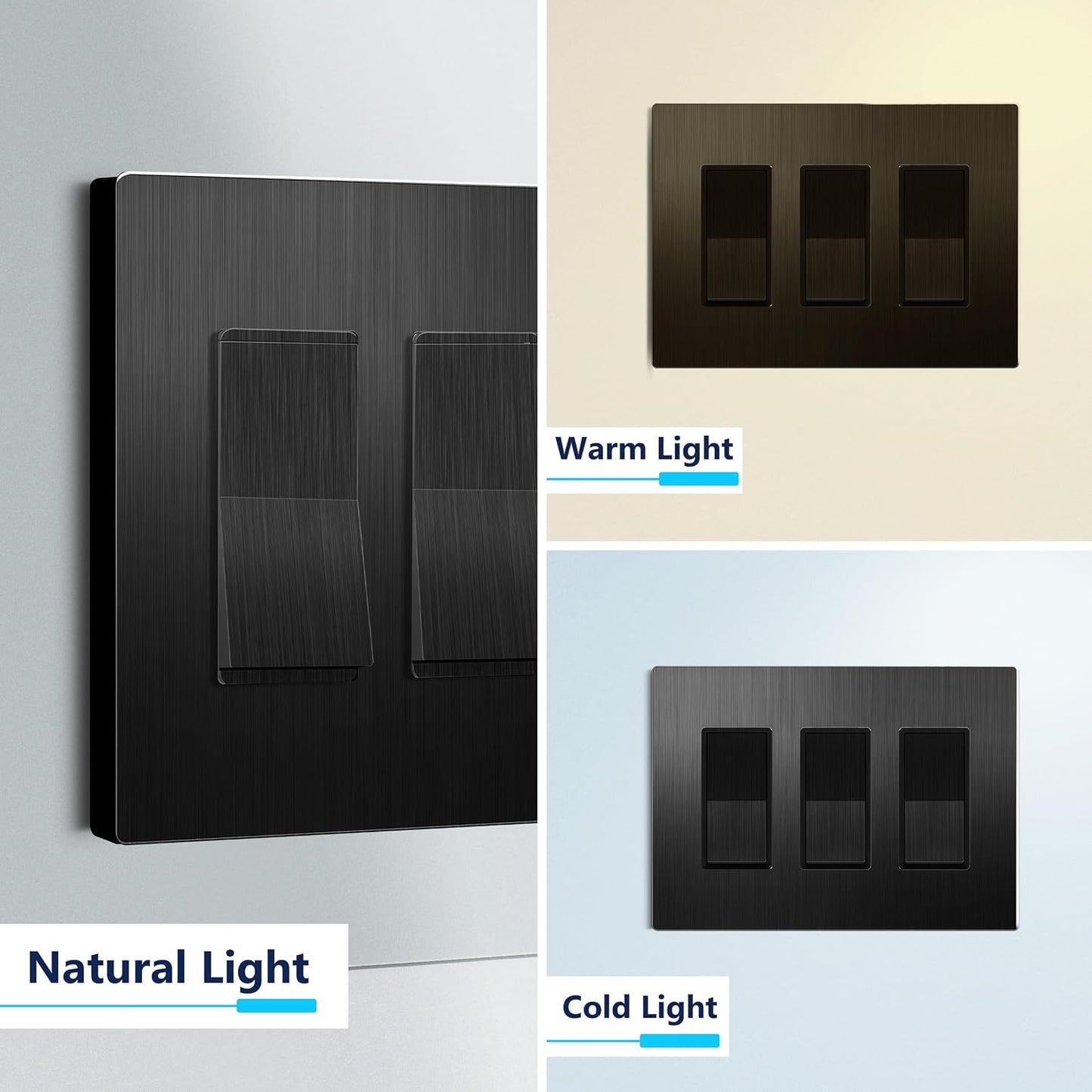 LIDER Screwless Metal-Surface Wall Plate, Mid-Size 3-Gang, Stainless Steel | Temperature And Impact Resistant
