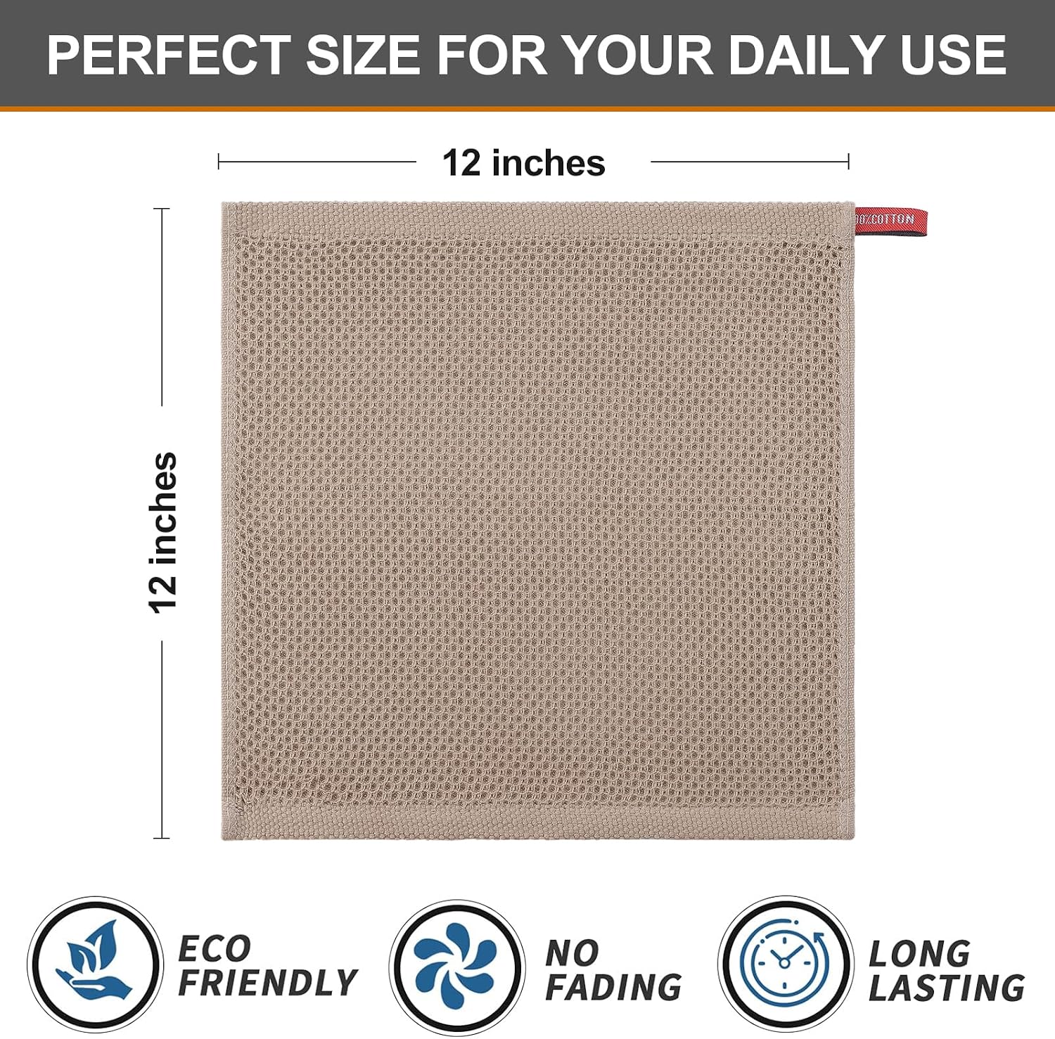 Kitinjoy 100% Cotton Waffle 12-Pack Kitchen Towels, 12" x 12", Tan | Ultra Absorbent, Super Soft, lightweight, Quick