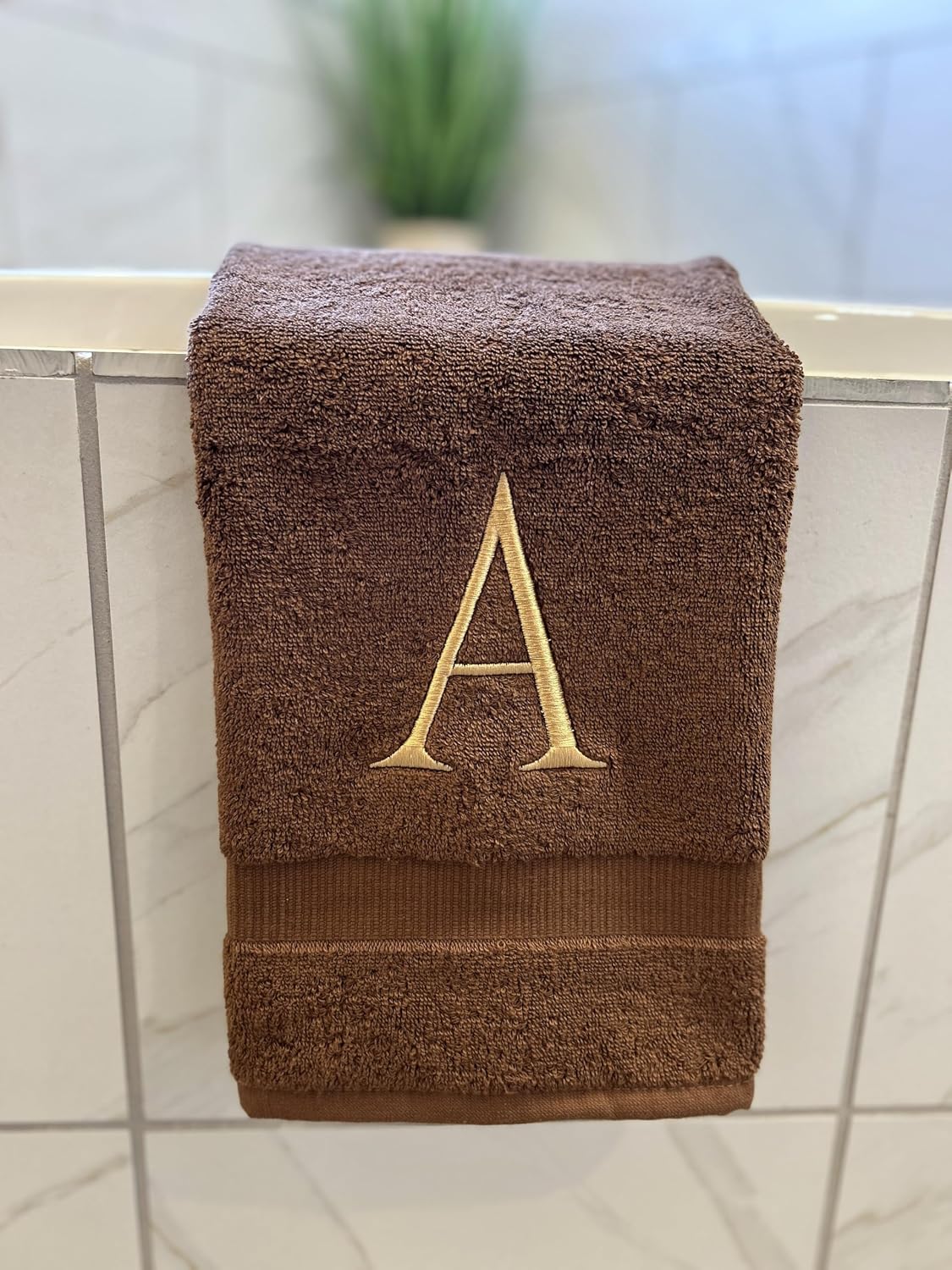 Brown with Beige Monogrammed Hand Towels for Bathroom - Set of 2 Letter B | Luxury Hotel Quality Initial Towels For