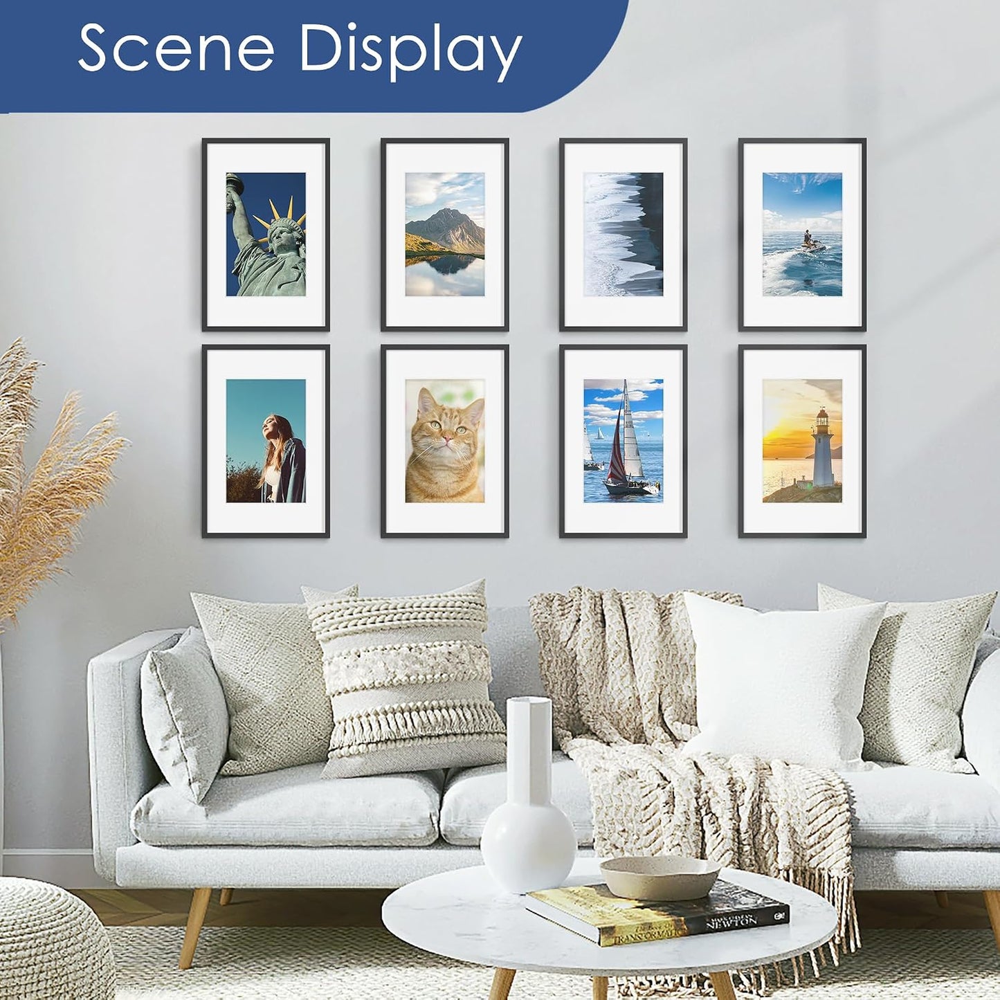 11x17 Picture Frame Set of 6, Wall Mounting Display, Black | Display 8x12 with Mat or 11x17 Without Mat, Horizontal or