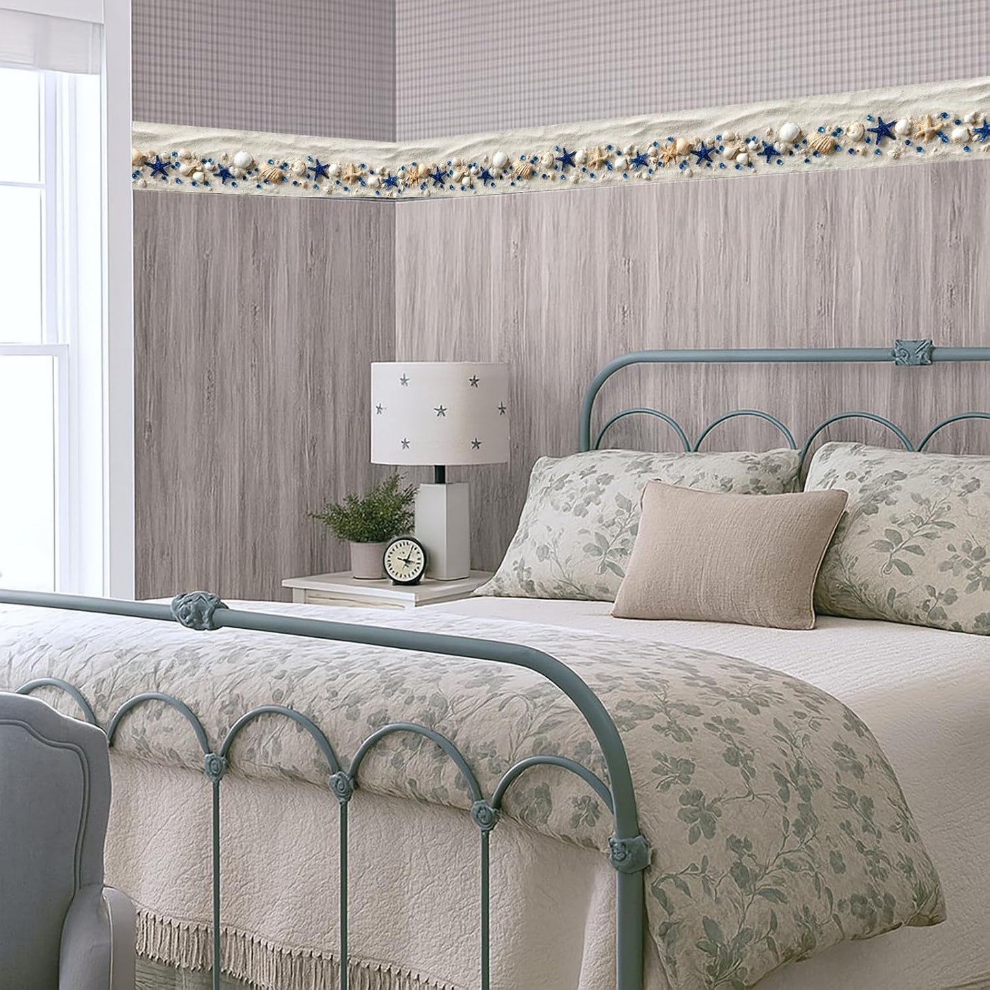 Beach Seashell Wallpaper Border Peel and Stick Wall Border Self Adhesive Coastal Starfish / 196 x 4