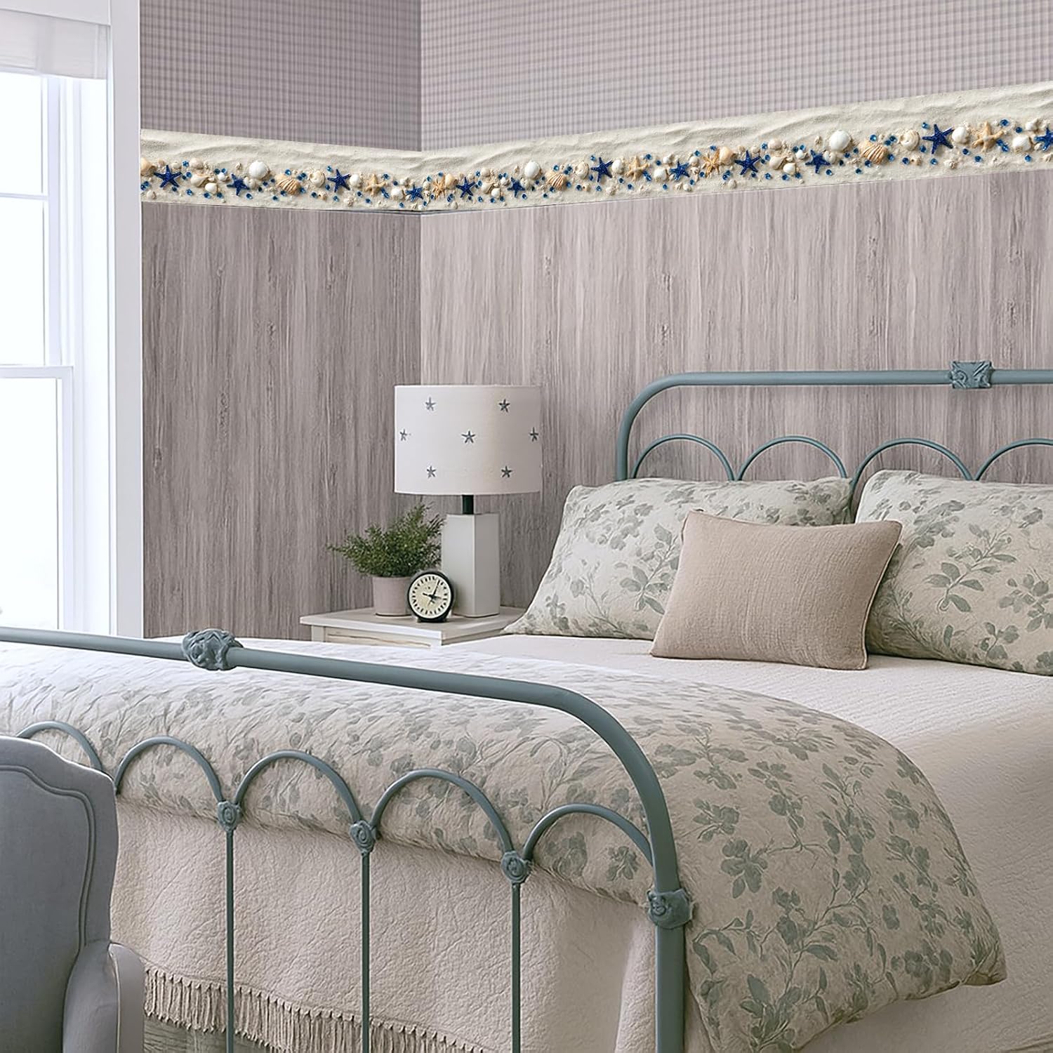 Beach Seashell Wallpaper Border Peel and Stick Wall Border Self Adhesive Coastal Starfish / 196 x 4