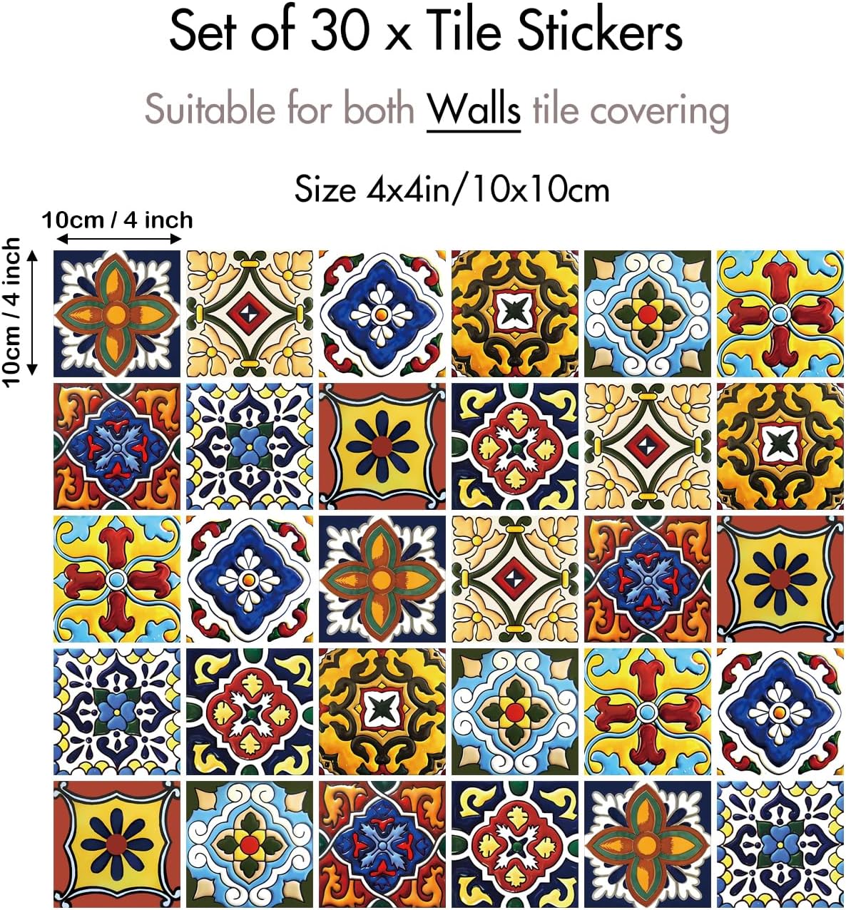 Tuscan Style Tile Decals / 4 x 4 / Set of 30