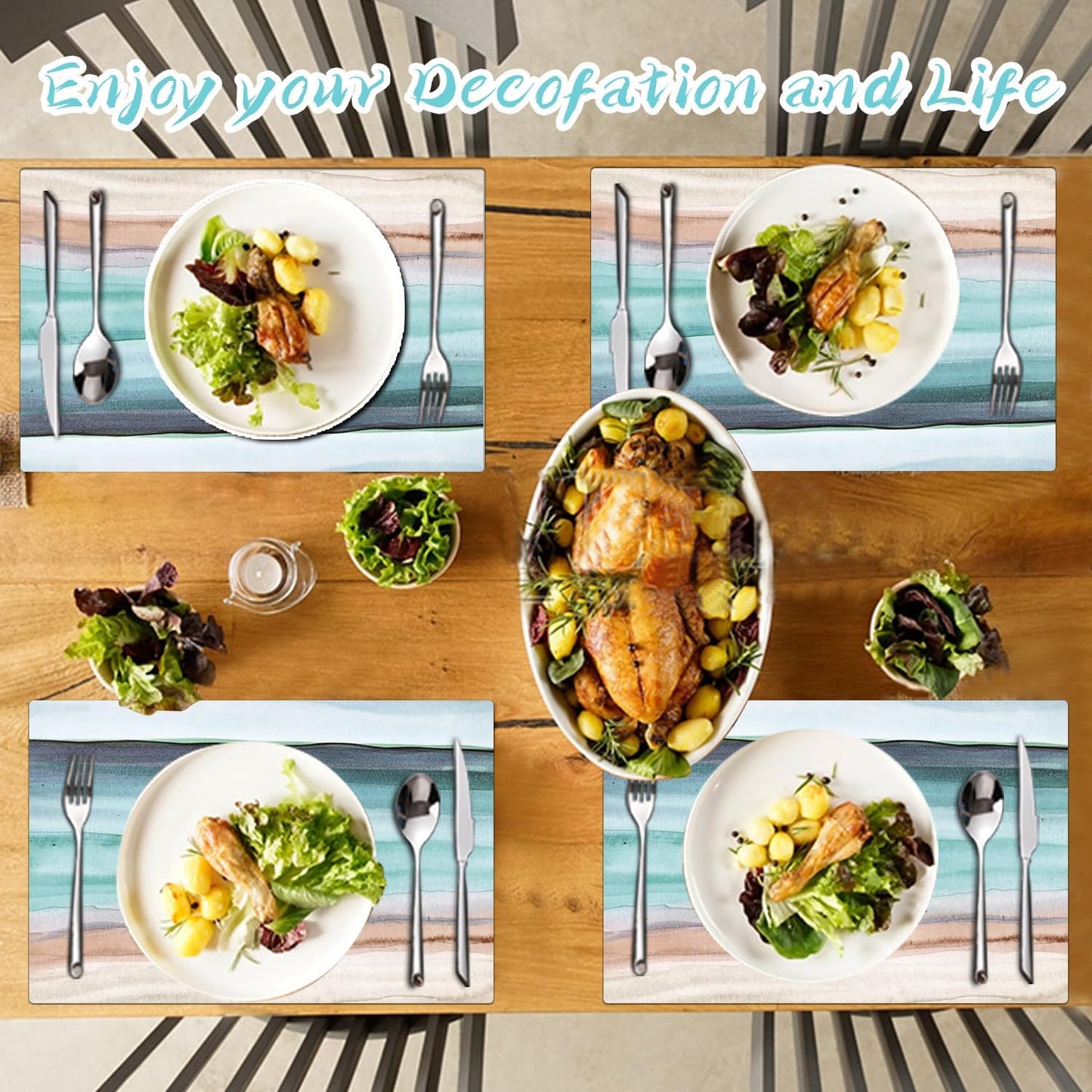 Coastal Placemats Set of 4 - Coastlin Faux Leather Anti Heat Placemats for Dinner Table, Non-Slip Waterproof Oil-Proof