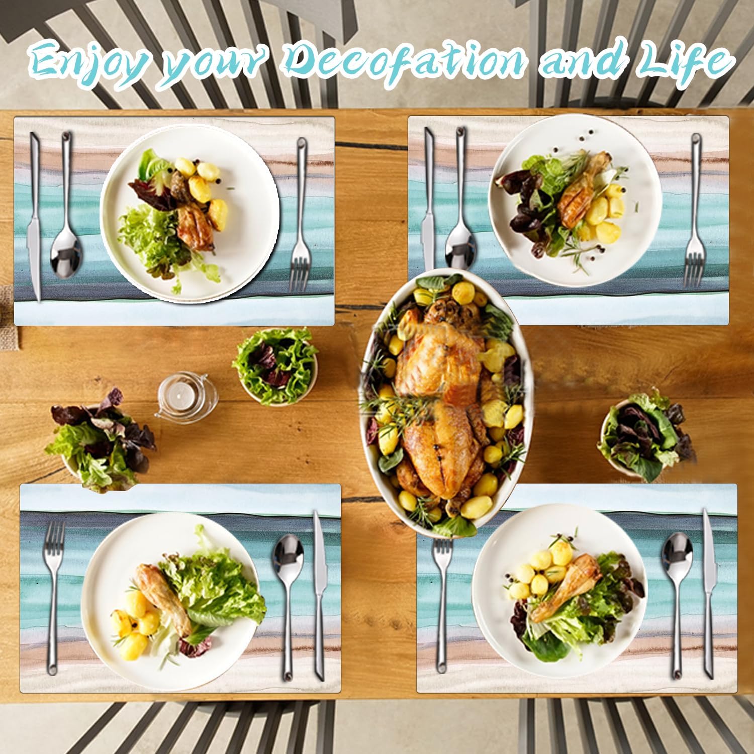 Coastal Placemats Set of 4 - Coastlin Faux Leather Anti Heat Placemats for Dinner Table, Non-Slip Waterproof Oil-Proof