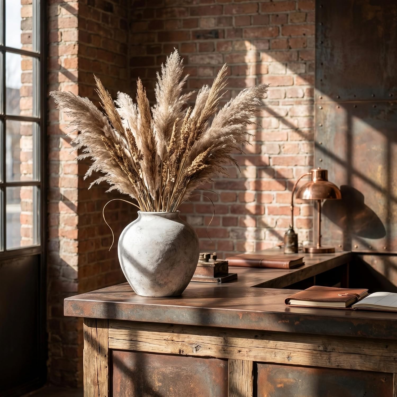 Aged Stone Rustic Ceramic Farmhouse Home Decor Dried Flower Vase / L Off-white / 8.3 Inch
