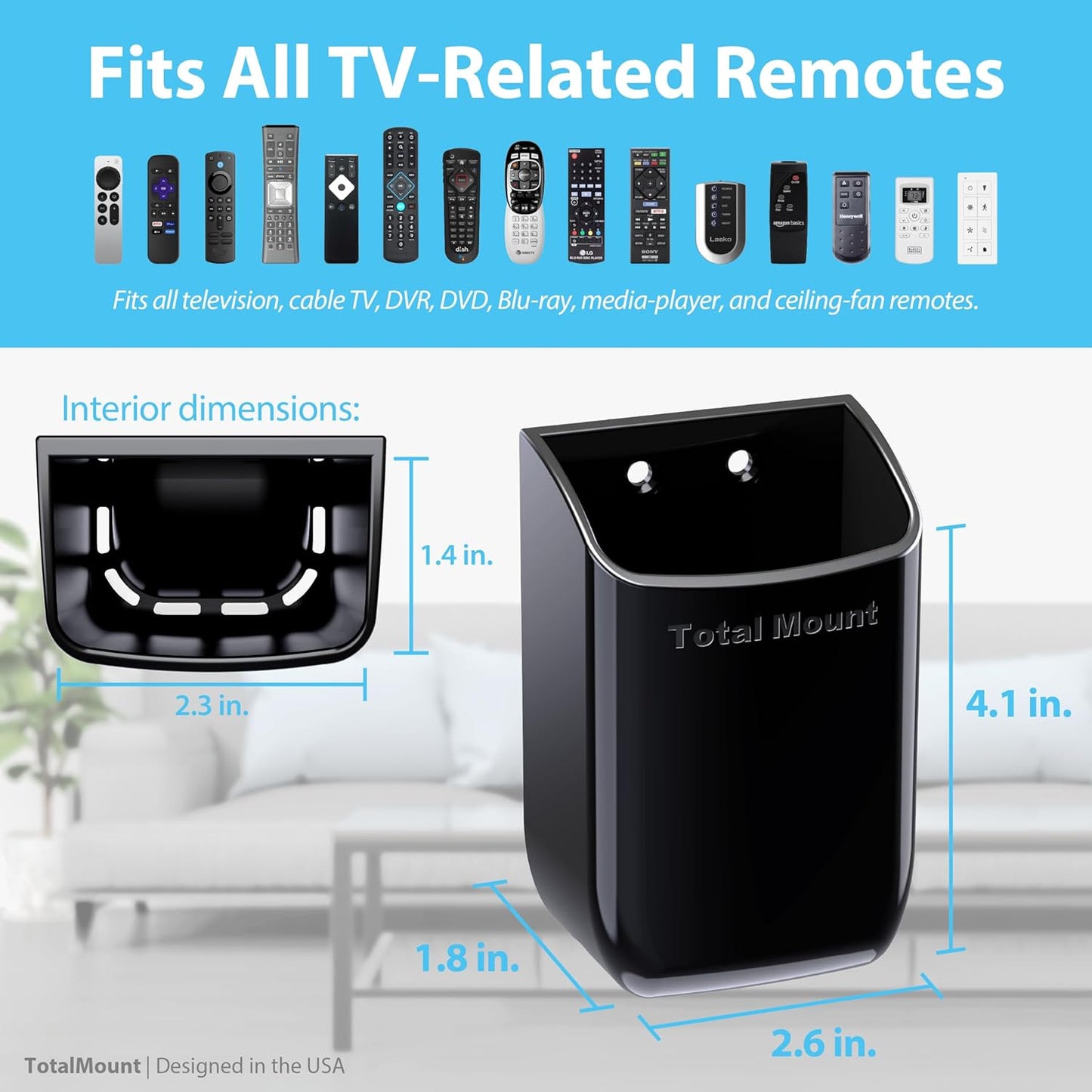 Hole-Free Remote Control Holder / Black