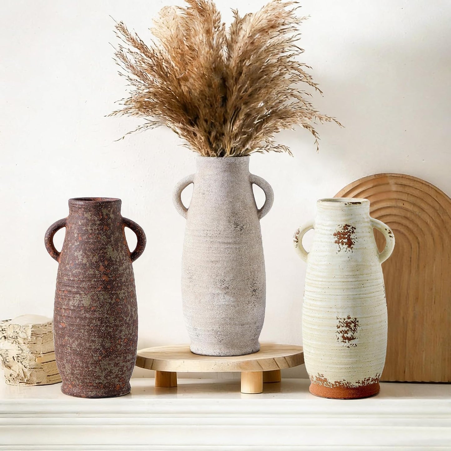 Ceramic Rustic Farmhouse Vase / 203-1-12in / White / 12 Inch