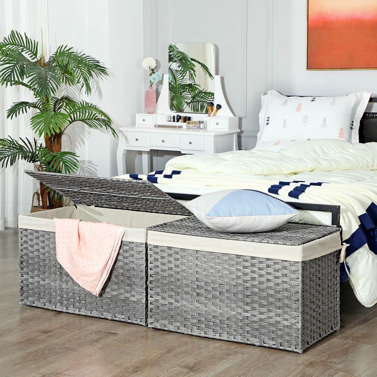 Metal Frame / Woven Blanket Storage Bin / 160 L / Gray