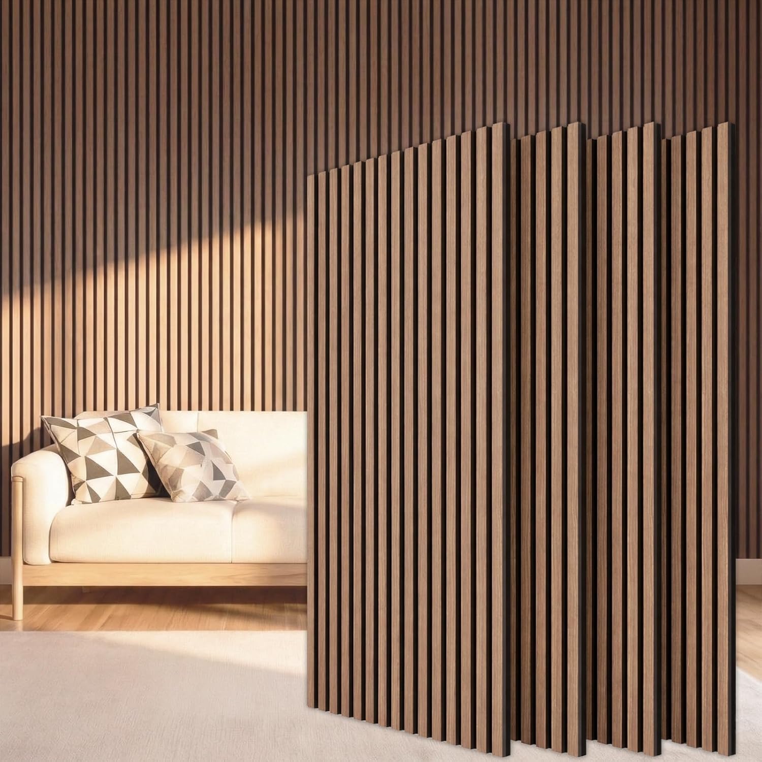 TONOR Wood Slatwall Panels, 4 Pack 47.2" x 23.6"/ 120 x60cm(31ft²) Acoustic Wall Panels, Wood Slat Acoustic Panels for