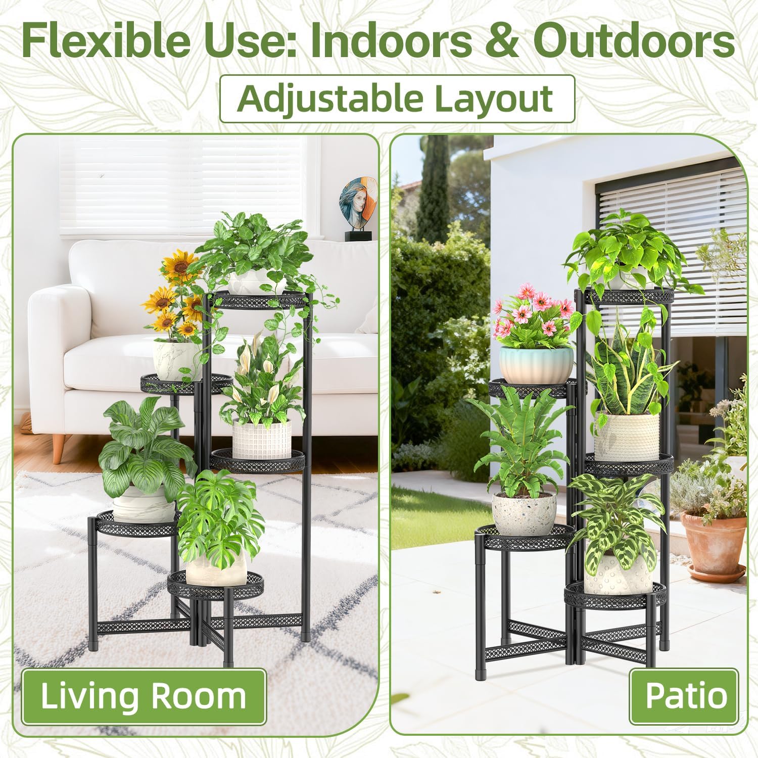 iDavosic.ly Plant Stand Indoor Outdoor, 5 Tier Iron Corner Shelf, Black | Tiered Tall Flower Display Holder, Folding