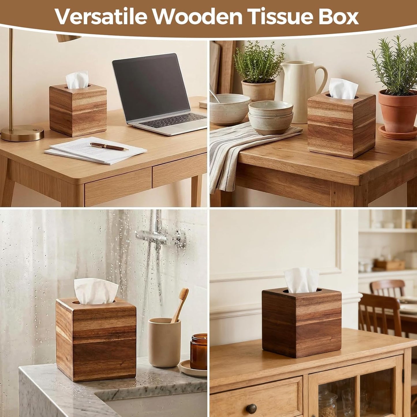 Acacia Wood Tissue Box Cover / Natural Acacia