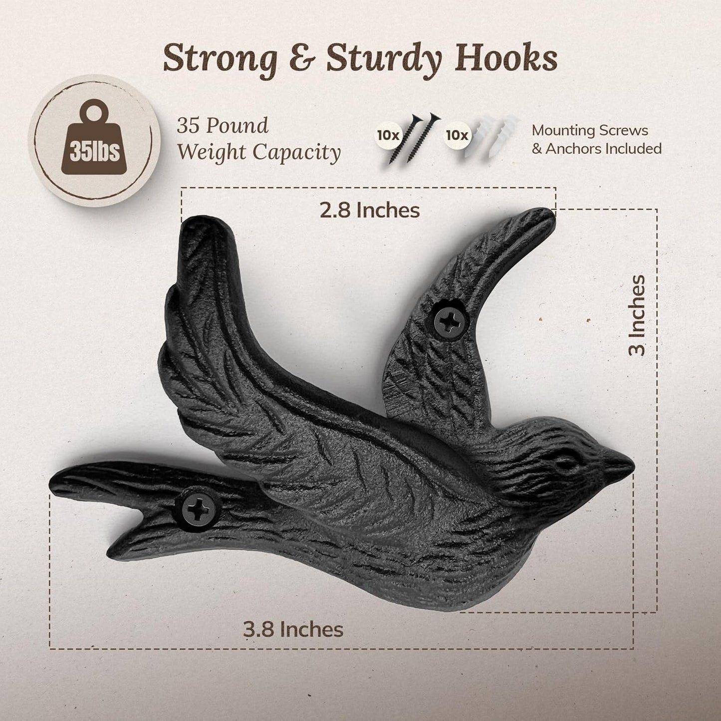 Farmhouse Entry Hook / Vintage Bird Hooks / Antique Black / Set of 5