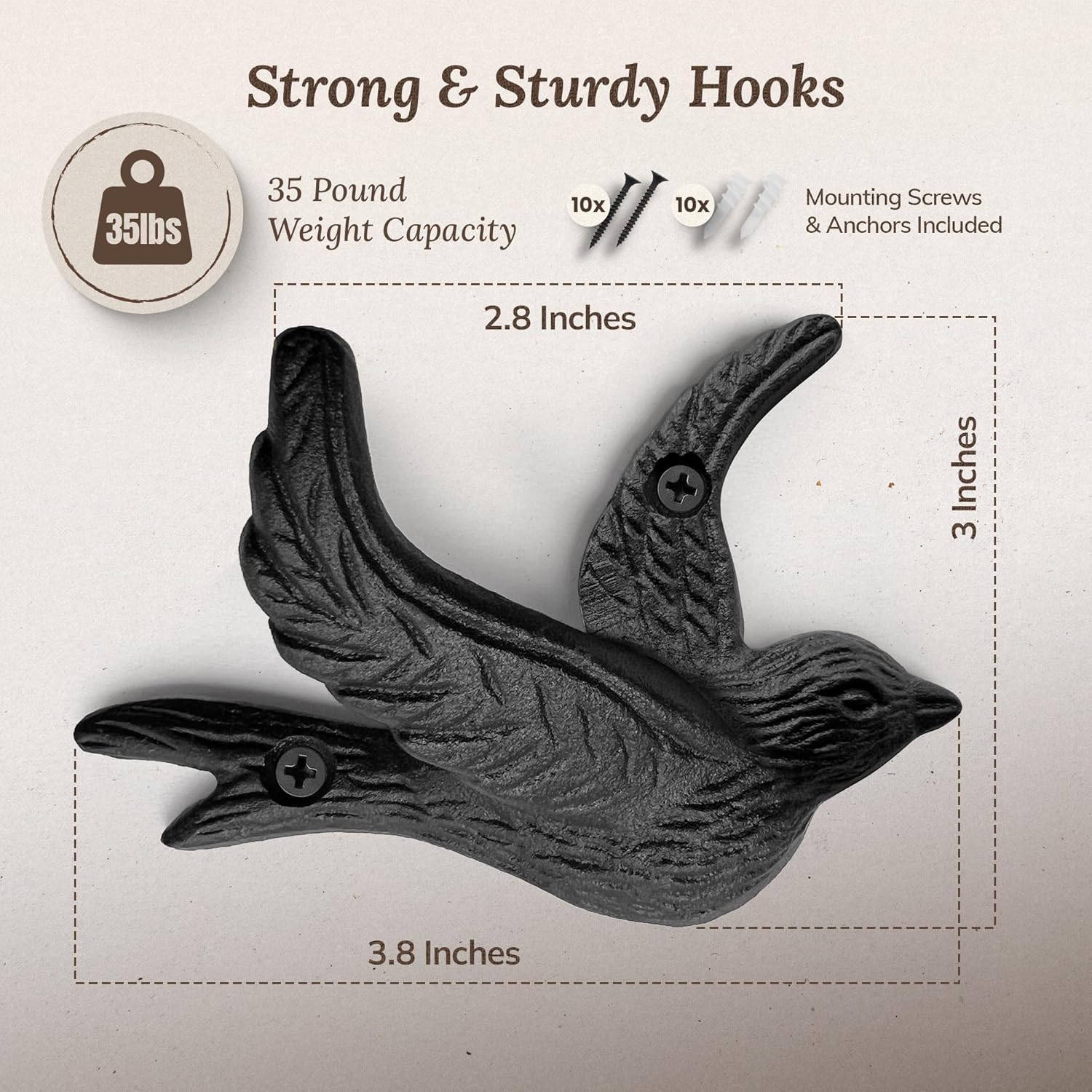 Farmhouse Entry Hook / Vintage Bird Hooks / Antique Black / Set of 5