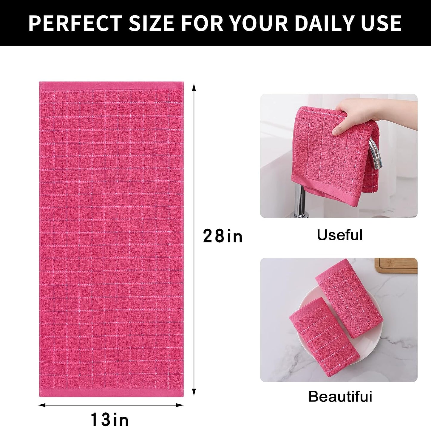 Homaxy 100% Cotton Terry Kitchen Towels, 8 Pack, Rose Red | Ultra Soft and Absorbent Dish Towels for Kitchen, Suitable