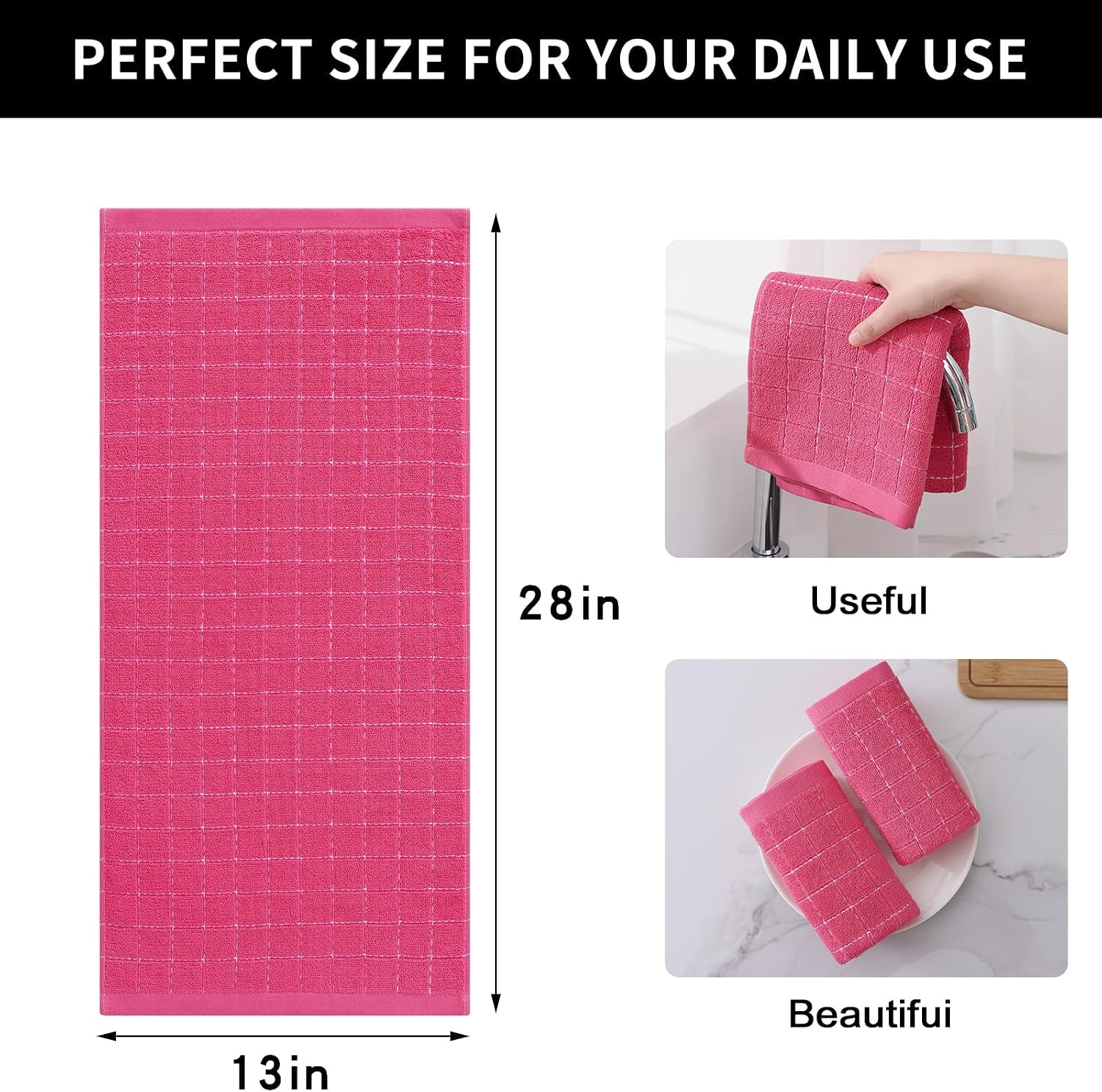 Homaxy 100% Cotton Terry Kitchen Towels, 8 Pack, Rose Red | Ultra Soft and Absorbent Dish Towels for Kitchen, Suitable
