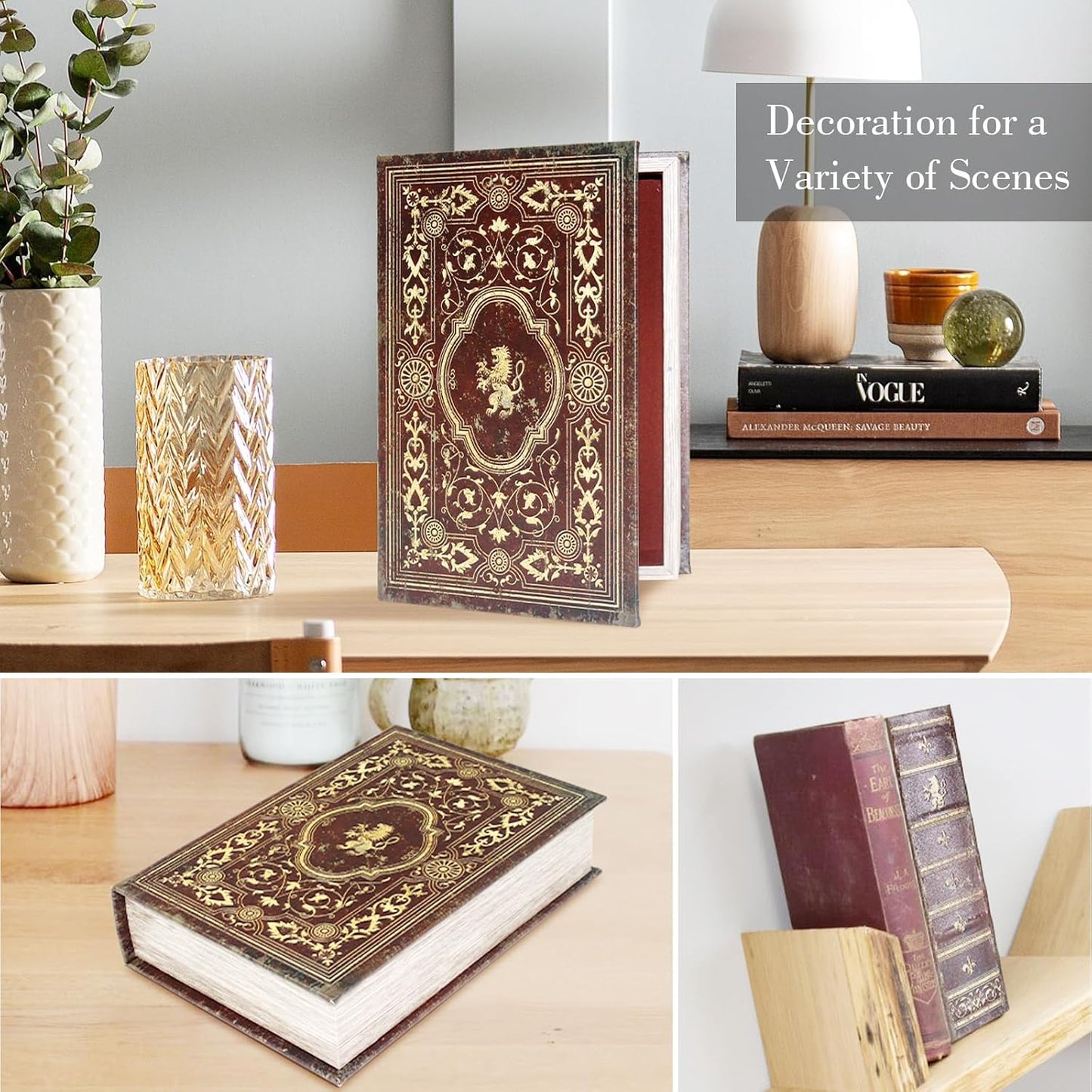Faux Leather Decorative Book Storage Box / Lion Badge