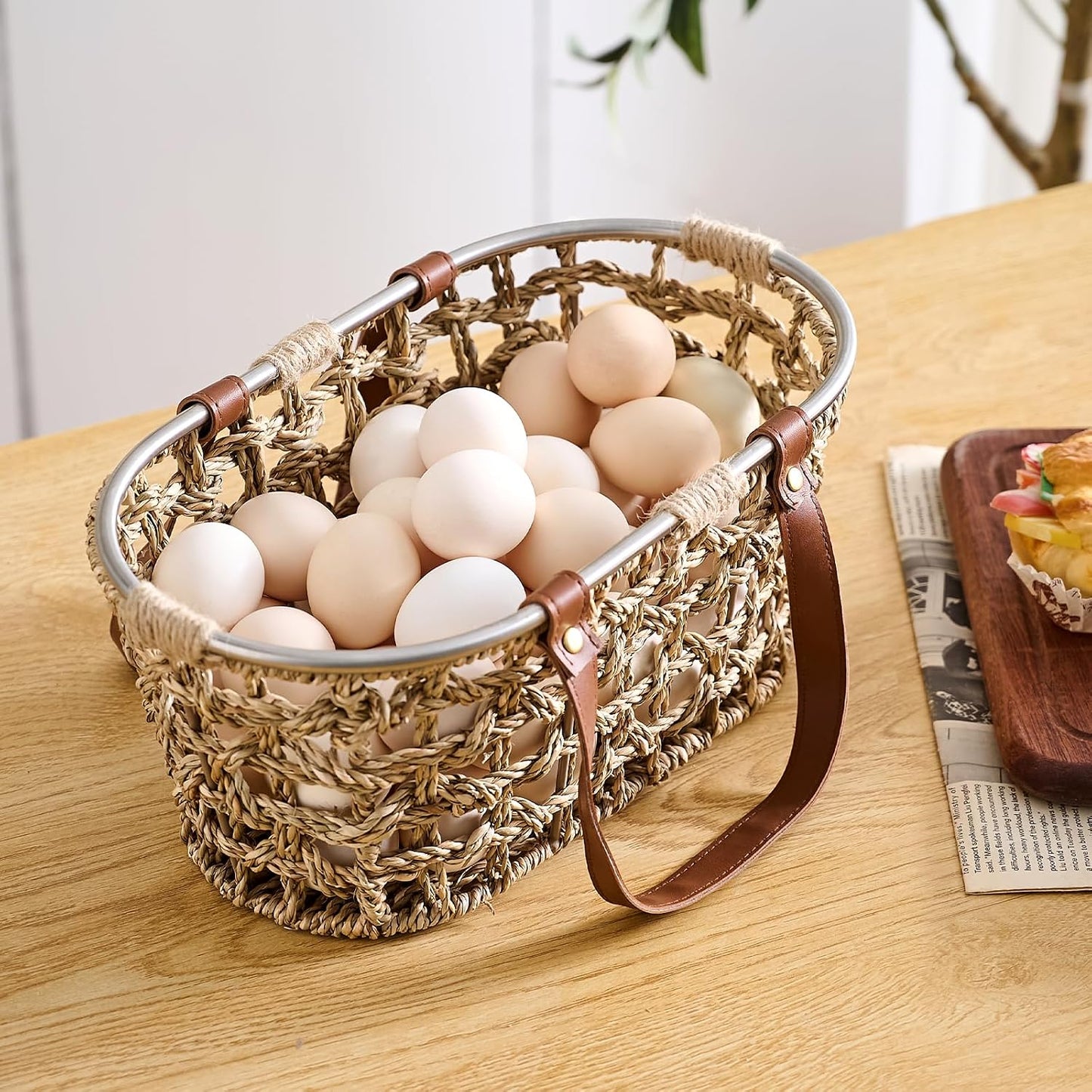 Farmhouse Seagrass Egg Baskets for Collecting Fresh Eggs Handmade Egg Collecting / Oval-seagrass