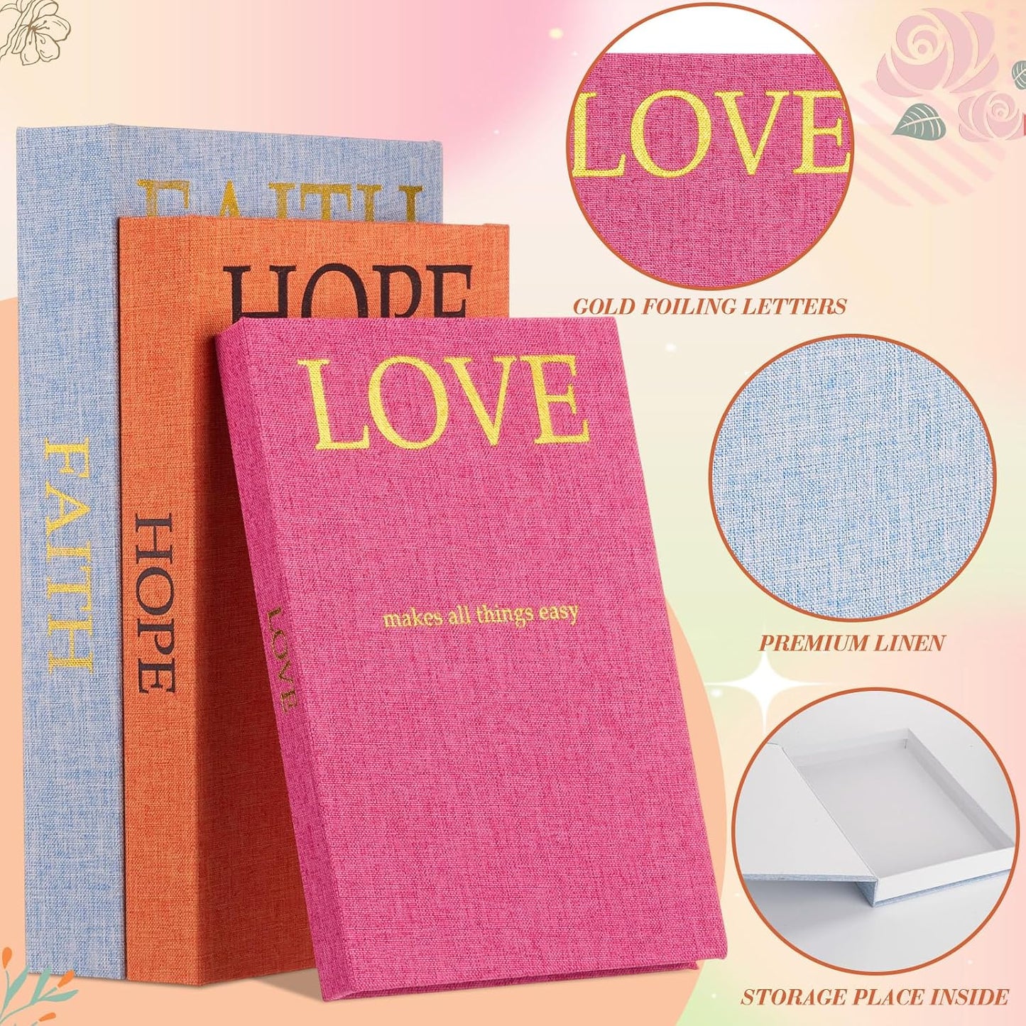 Linen Decorative Books / Colorful / Set of 3