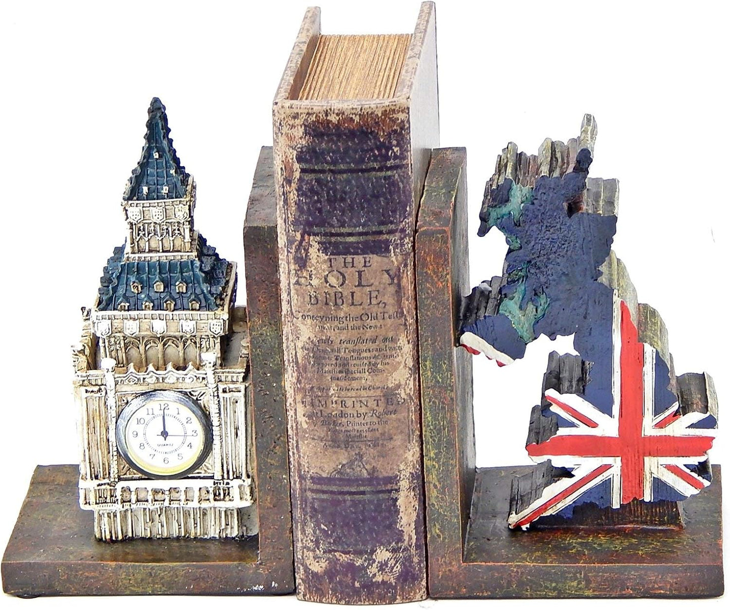 Big Ben Bookends / London Clock Tower UK Flag Decorative Book Ends