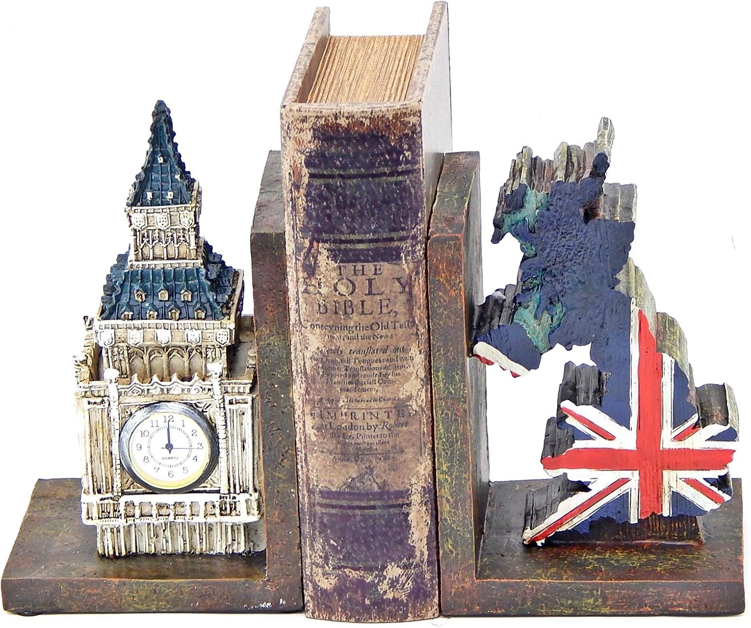 Big Ben Bookends / London Clock Tower UK Flag Decorative Book Ends