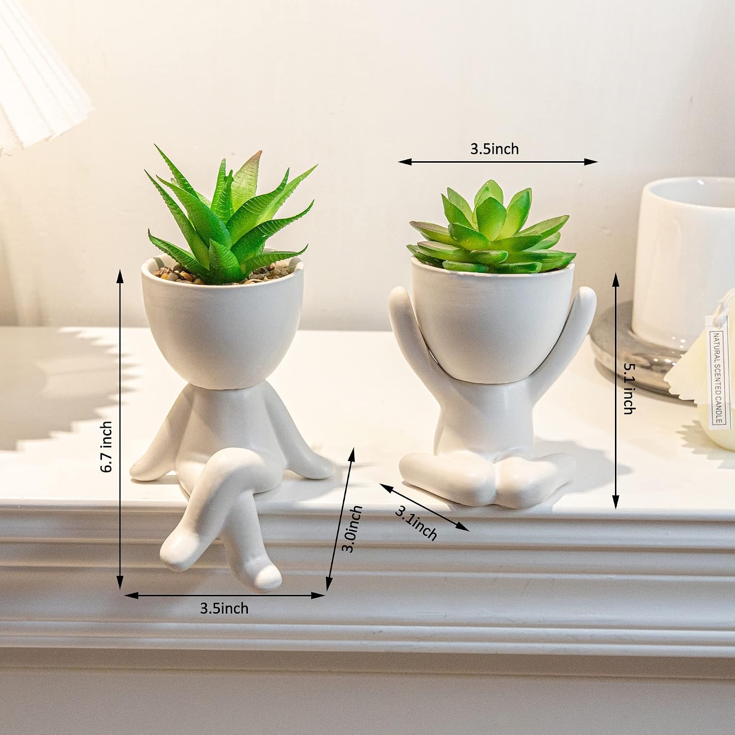 Unique Artificial Plants Succulents Office Decor for Women / A, Morden White Figurine / Set of 2