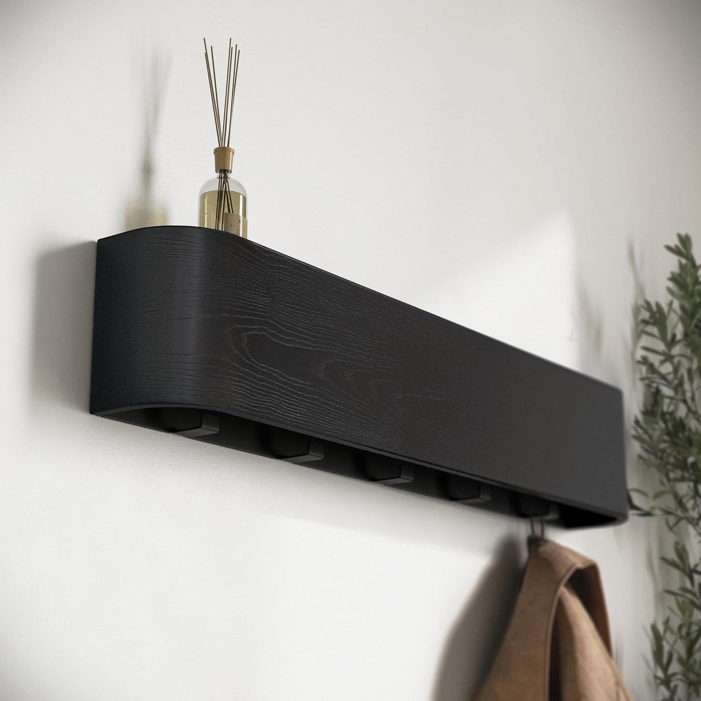 Kazai. Wall-Mounted Coat Rack 'Toke' - Modern Design Coat Rack with Hidden Wall Hooks - Solid Wood Veneer Panel Coat