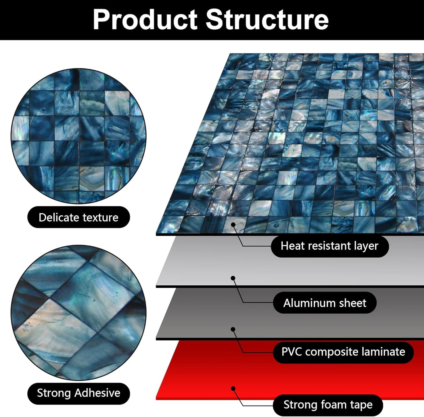 Mother of Pearl Mosaic Self Adhesive Tiles / Blue / Set of 10