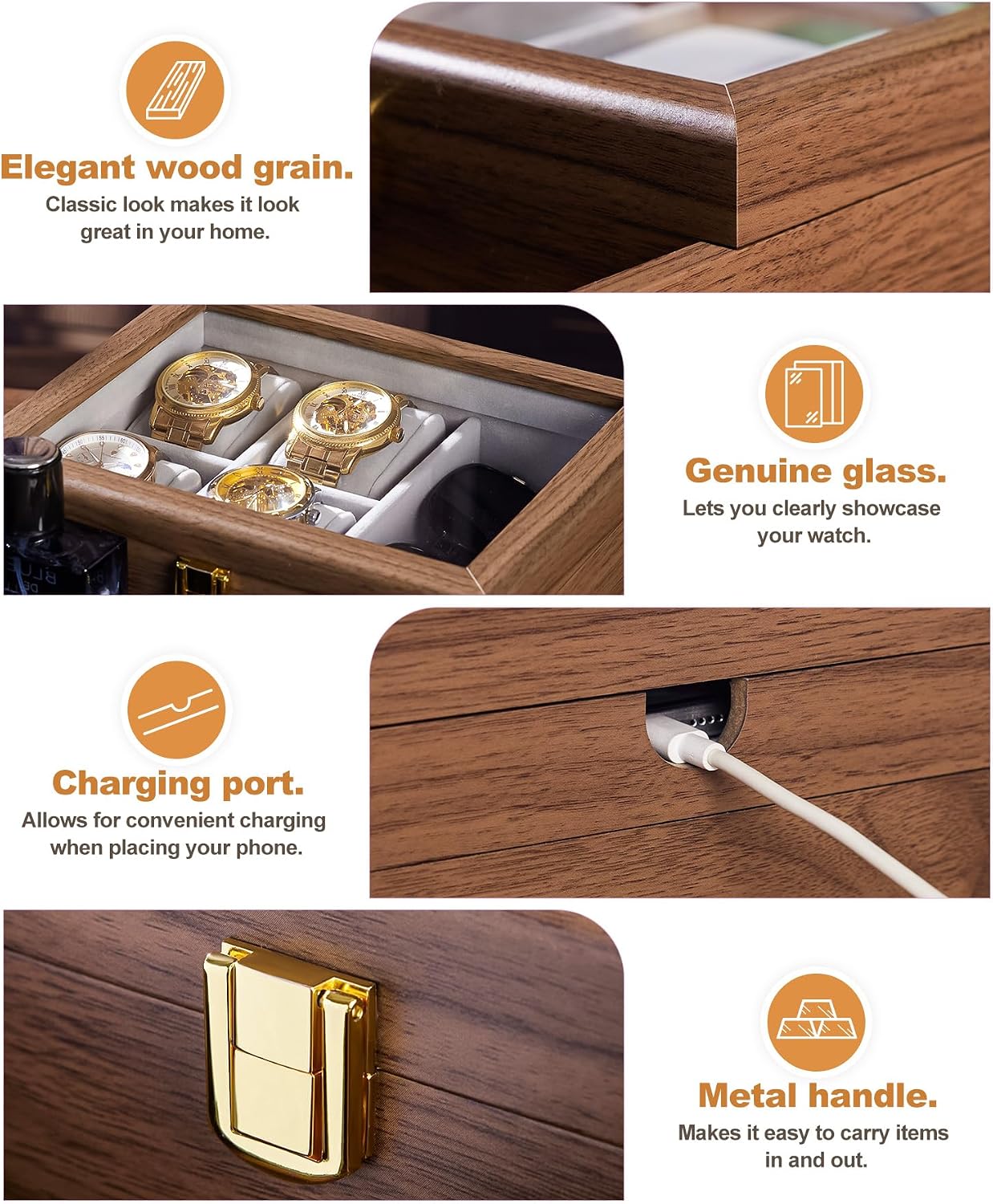 Homde Wooden Watch Box for Men: 3-Layer Organizer with 4 Watch Pillow | 4 Watch Pillows and 2 Drawers for Jewelry and