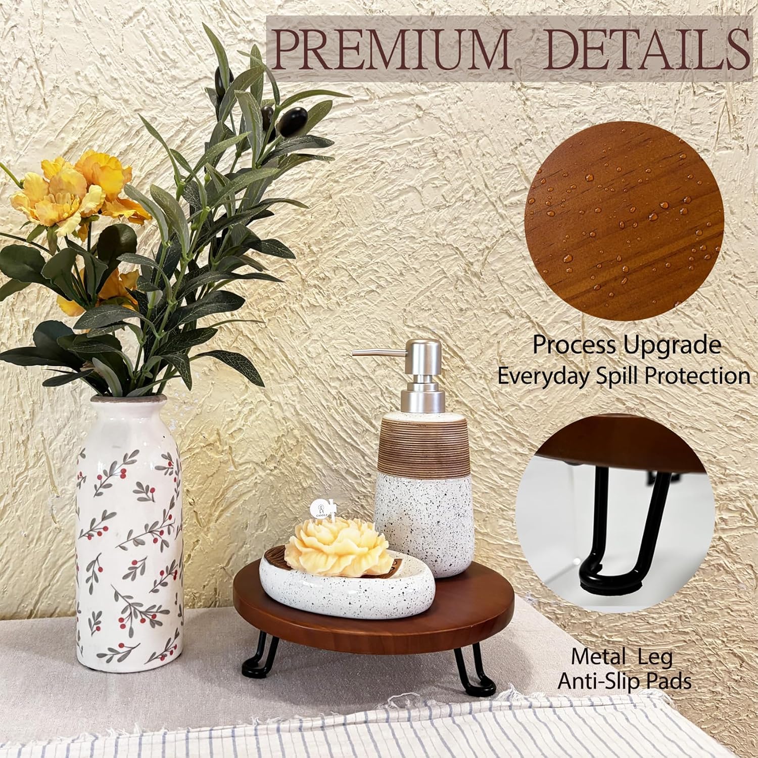Decorative Pedestal Tray Stand for Countertop Organizer / Brown / 8 Inch