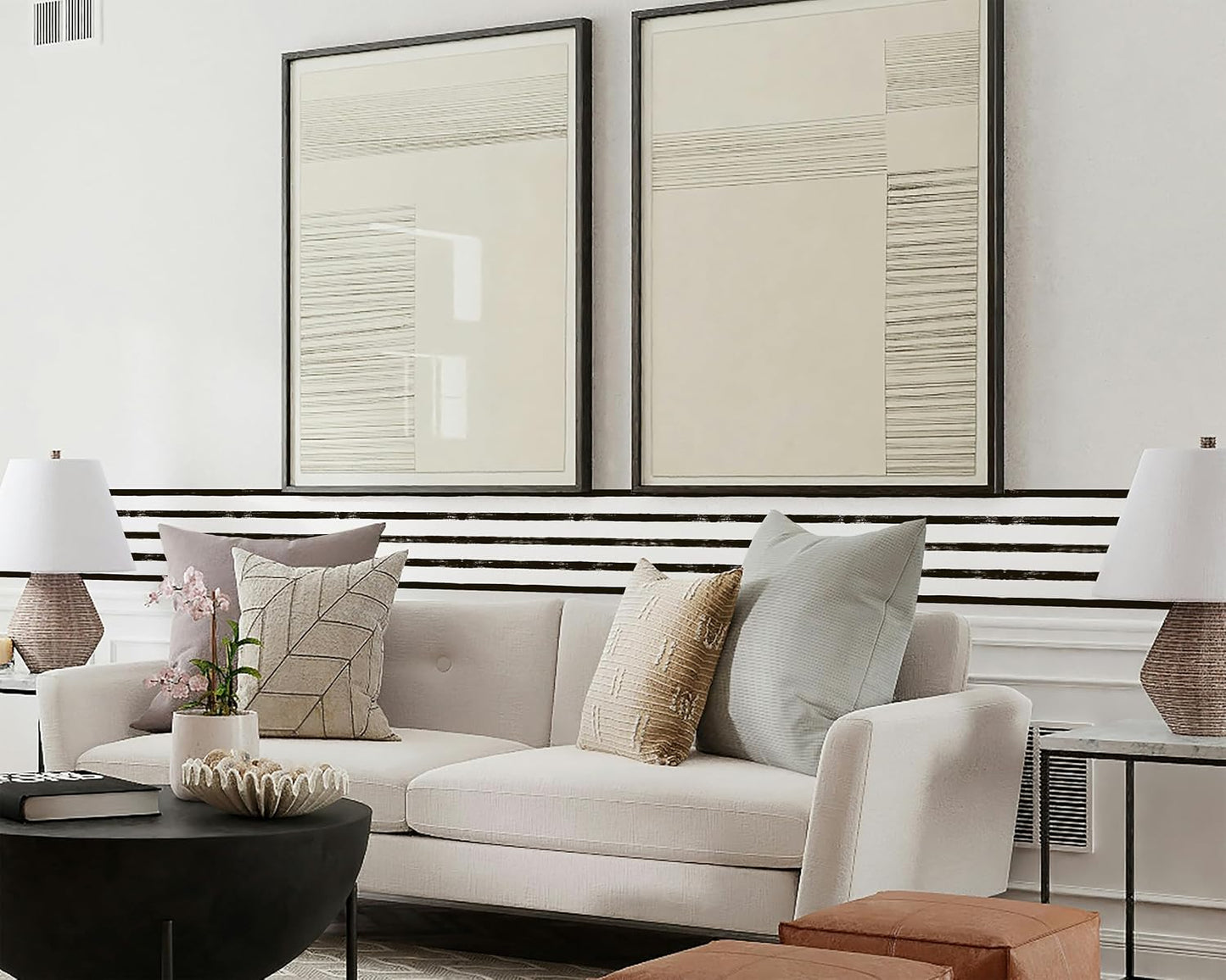Wallpaper Border / White Striped Wall Borders Decal Peel and Stick Trim / 9 x 240 / WB-5626 / Black