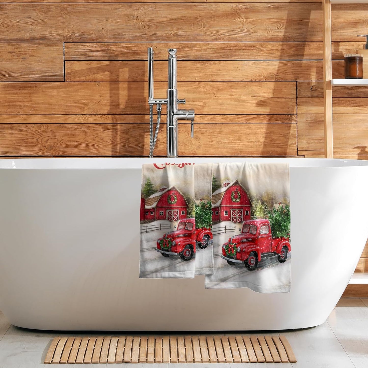 Giwawa Red Truck Hand Towels Christmas Holiday Soft Dish Towels Absorbent Quick Dry Face Fingertip Towels for Kitchen