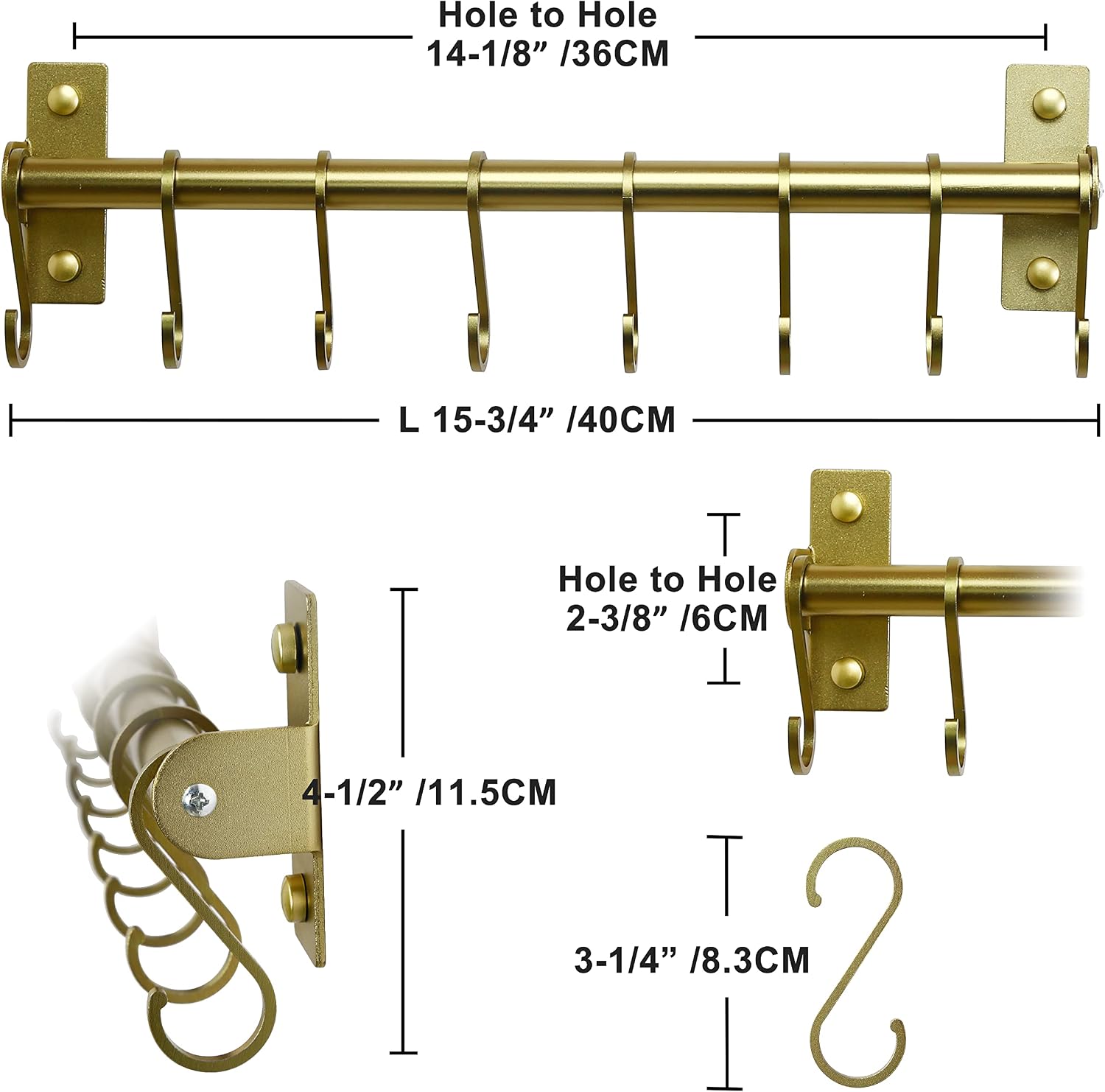 Kitchen Utensil Holder Hanger, Pot and Pan Rack Wall Mounted, Kitchen Rail with 8 Hooks for Hanging Cooking Utensils