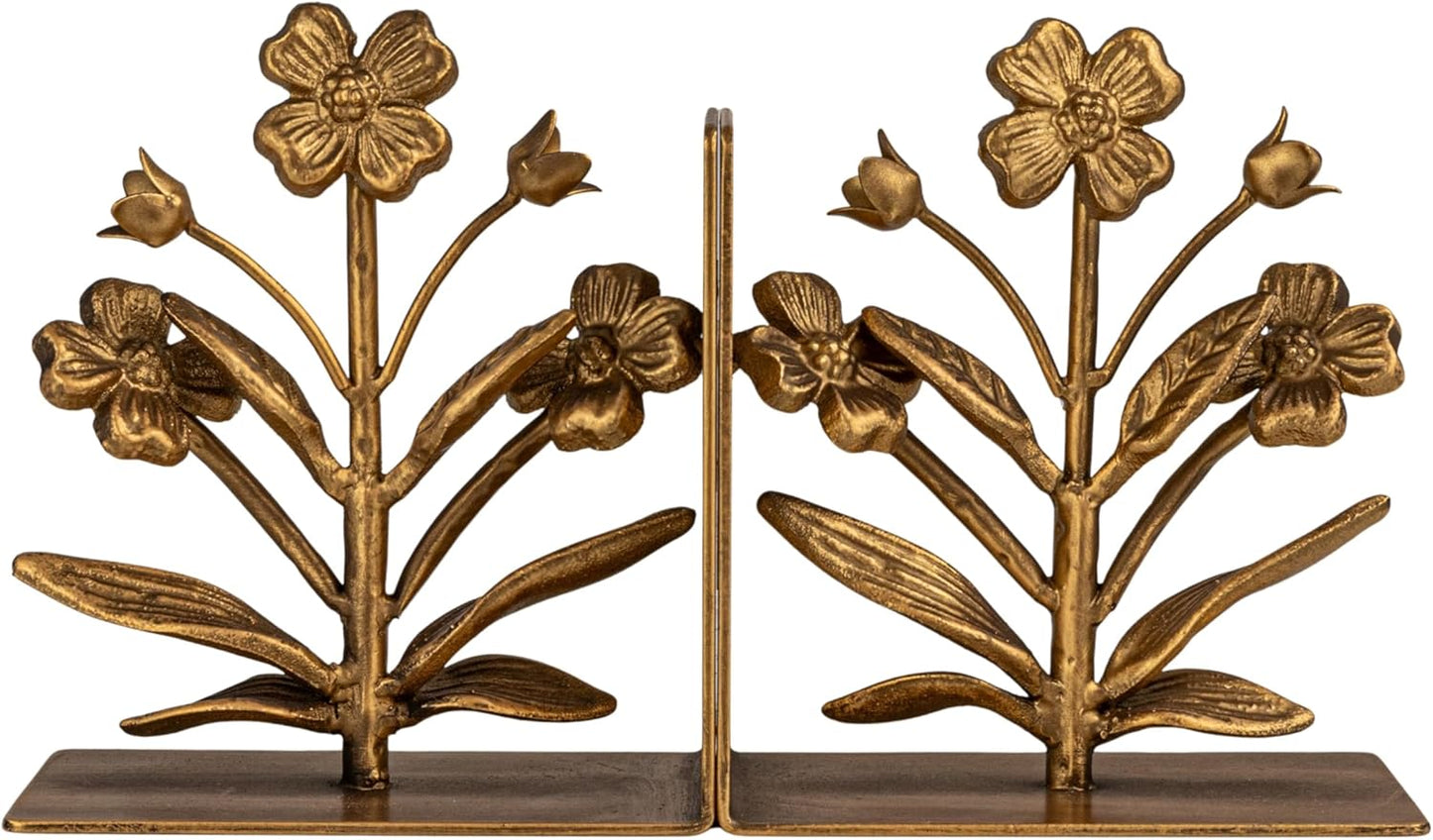 2-Piece Cast Metal Flower Bookends / Gold