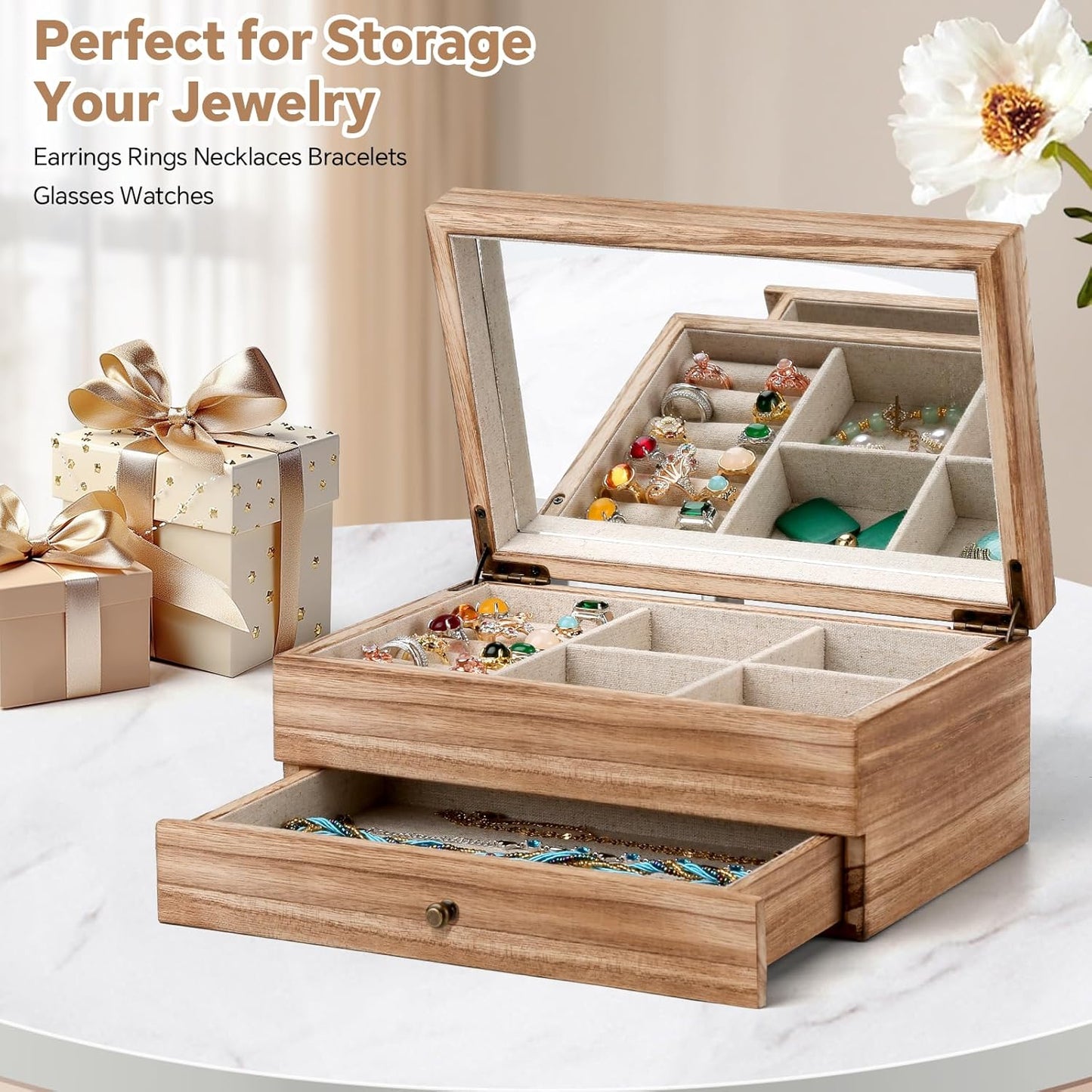 Jewelry Box Organizer for Women / 2 Layer / 2 Layer Carbonized Black