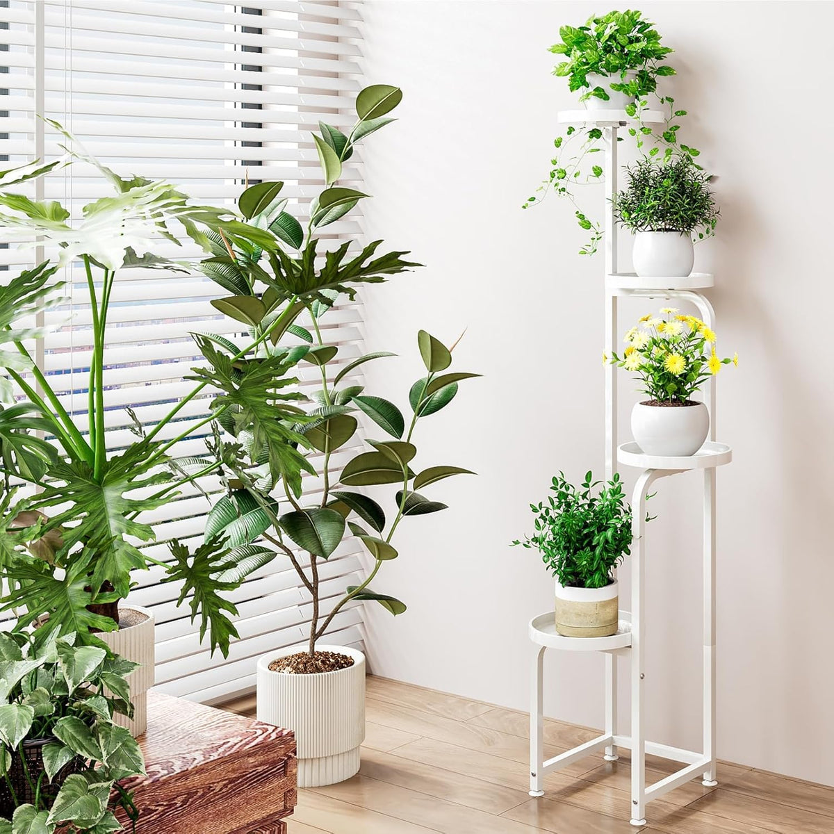 IINGIORDAR Plant Stand Indoor Outdoor Corner Tall Plant Shelf 4 Tier Metal | Space-saving Tiered Design Displays