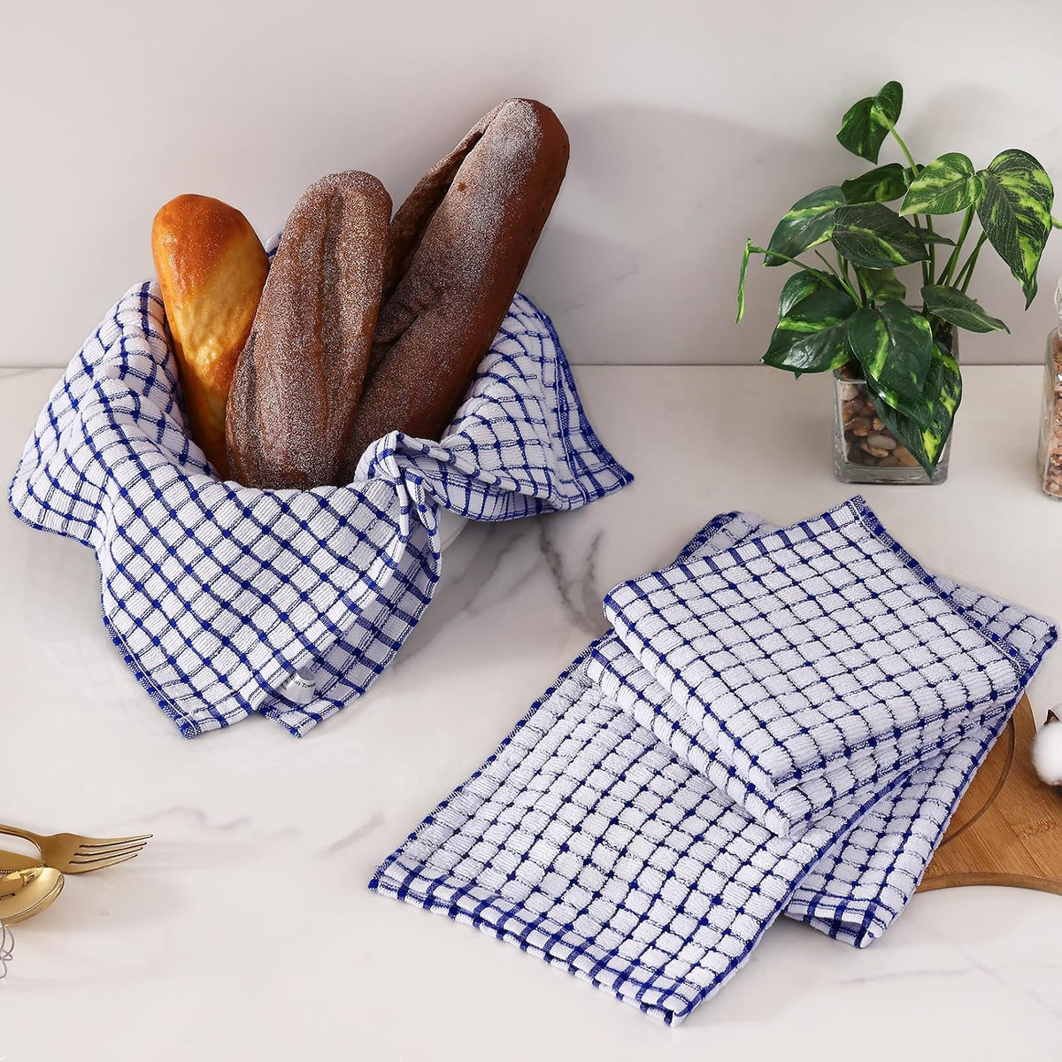 Homaxy Kitchen Towels and Dishcloths Set, Set of 16, Blue | Cotton Terry Kitchen Dish Towels, Super Soft and Absorbent