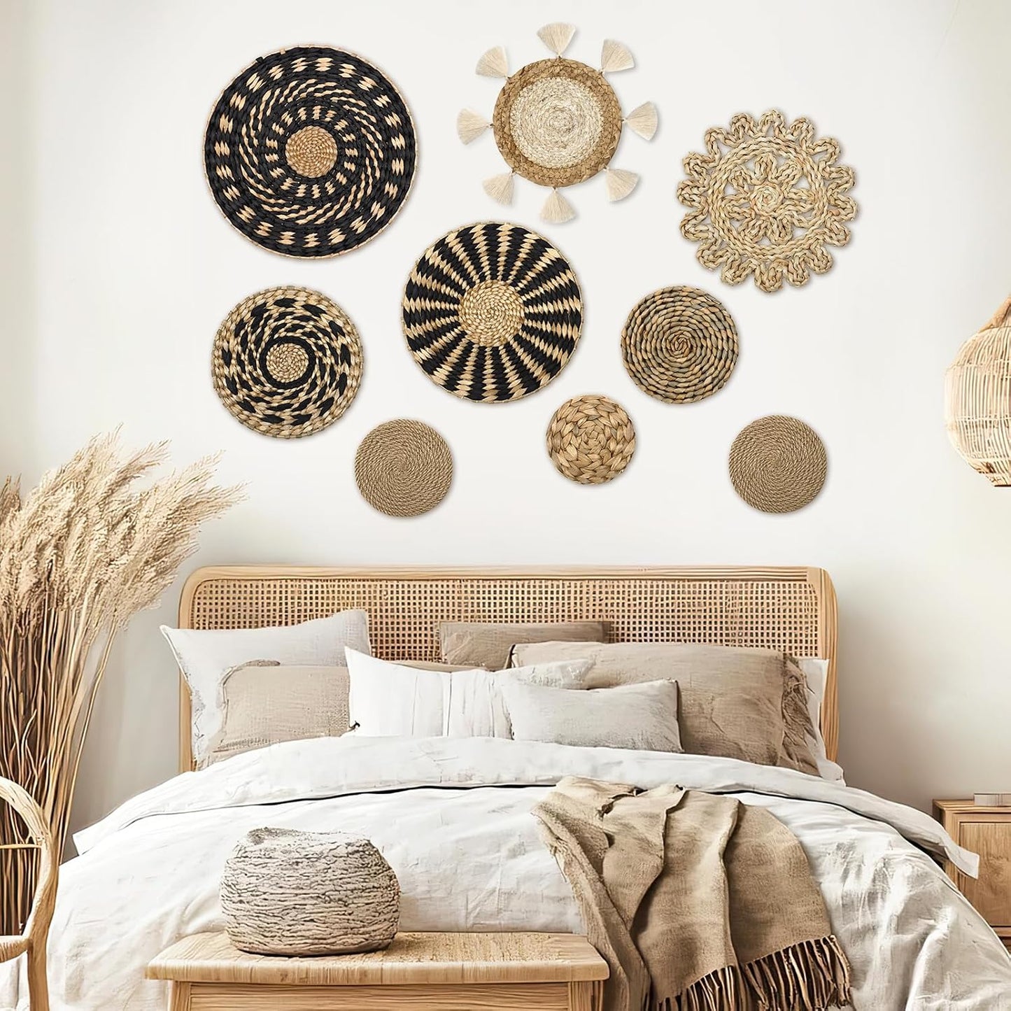 Boho Wall Basket Decor Wicker Woven Wall Basket Decorations Bohemian Handcrafted / Modern / Set of 9