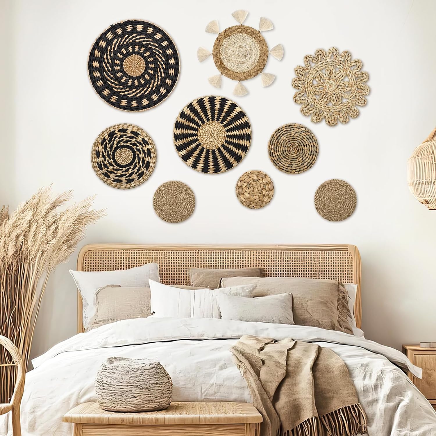 Boho Wall Basket Decor Wicker Woven Wall Basket Decorations Bohemian Handcrafted / Modern / Set of 9