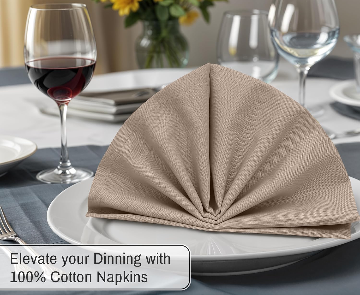 Ruvanti Cloth Napkins Set of 12, 100% Cotton 18”x18” - Light Taupe | Washable, Soft, Durable & Absorbent Everyday